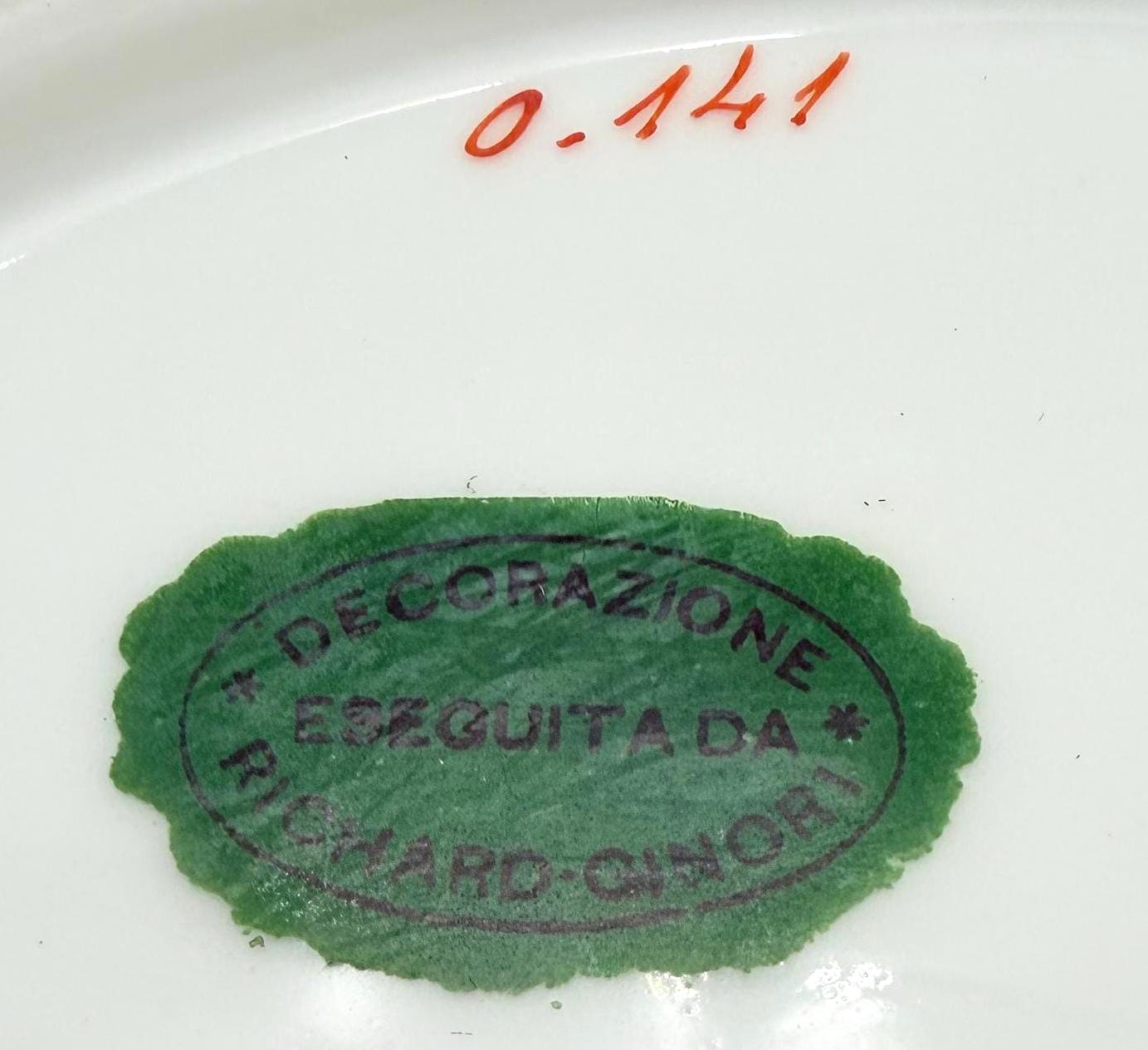 VINTAGE RICHARD GINORI HAND-PAINTED ITALIAN POPPY PORCELAIN CABINET PLATE WITH RAISED GILT RIM