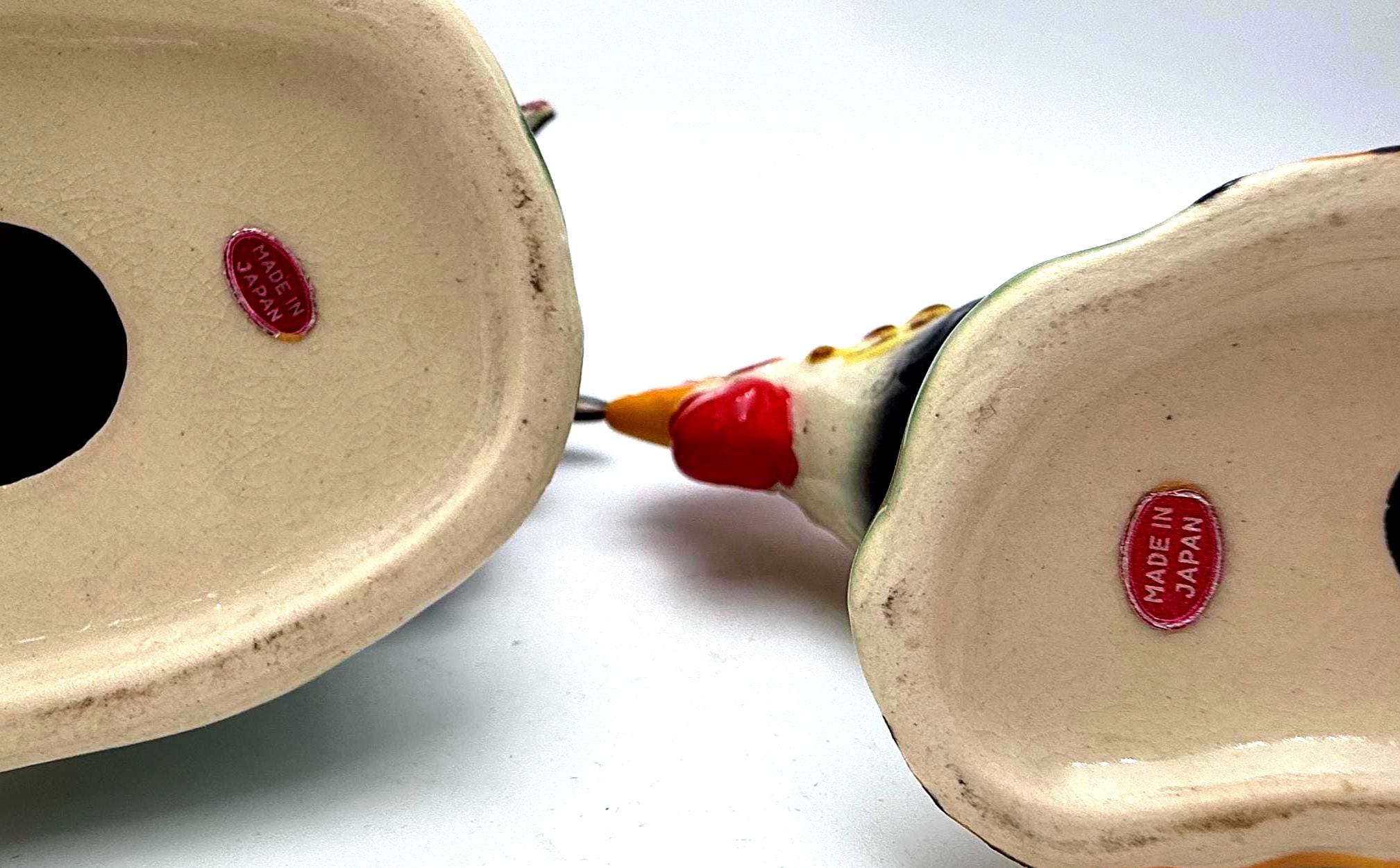 VINTAGE MID-CENTURY JAPANESE CERAMIC ROOSTER FIGURINES – PAIR