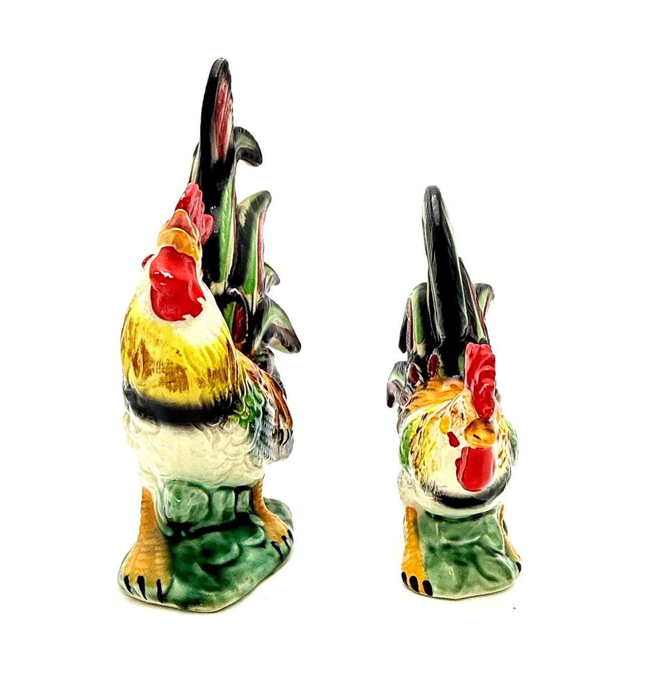 VINTAGE MID-CENTURY JAPANESE CERAMIC ROOSTER FIGURINES – PAIR