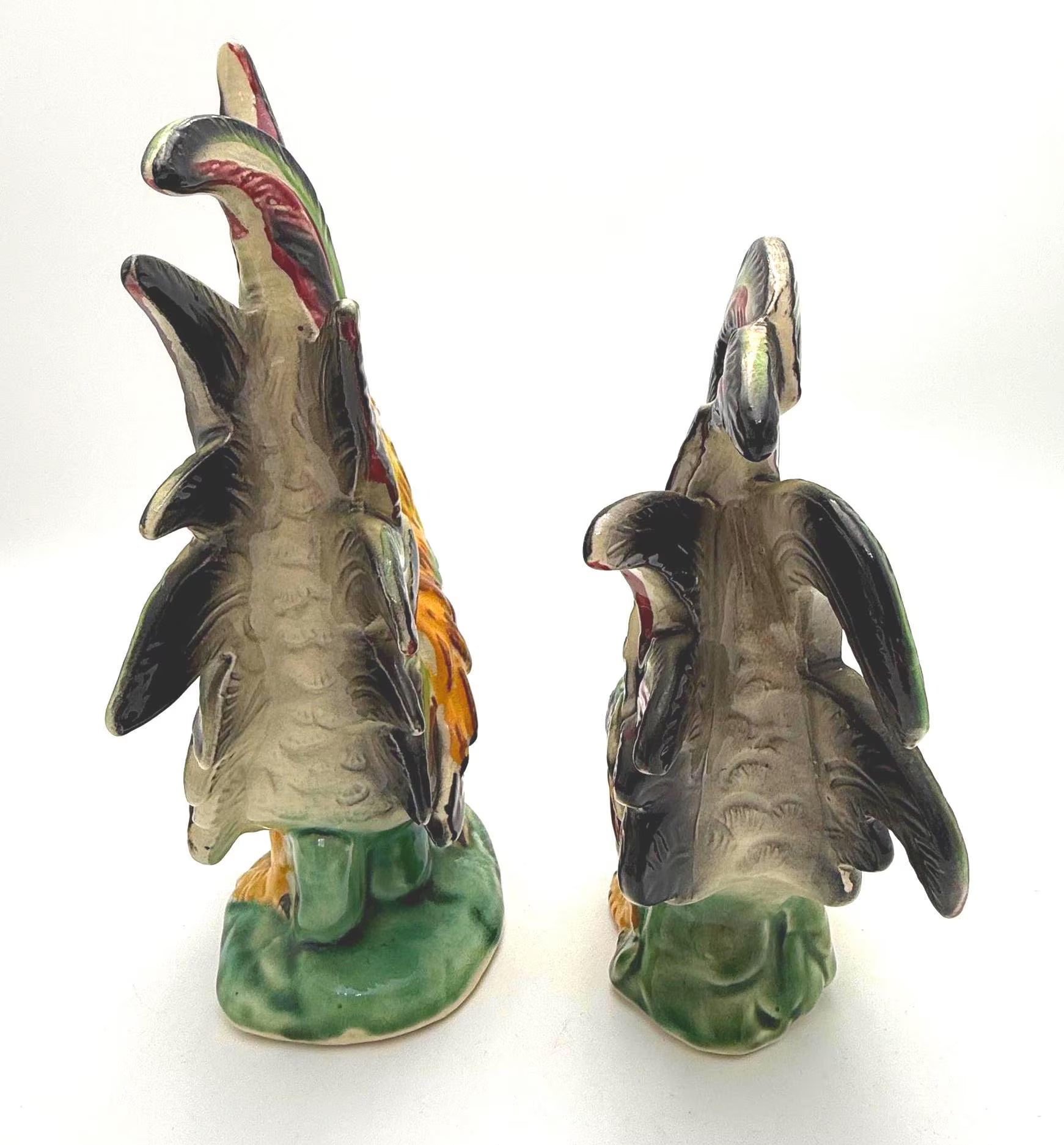 VINTAGE MID-CENTURY JAPANESE CERAMIC ROOSTER FIGURINES – PAIR