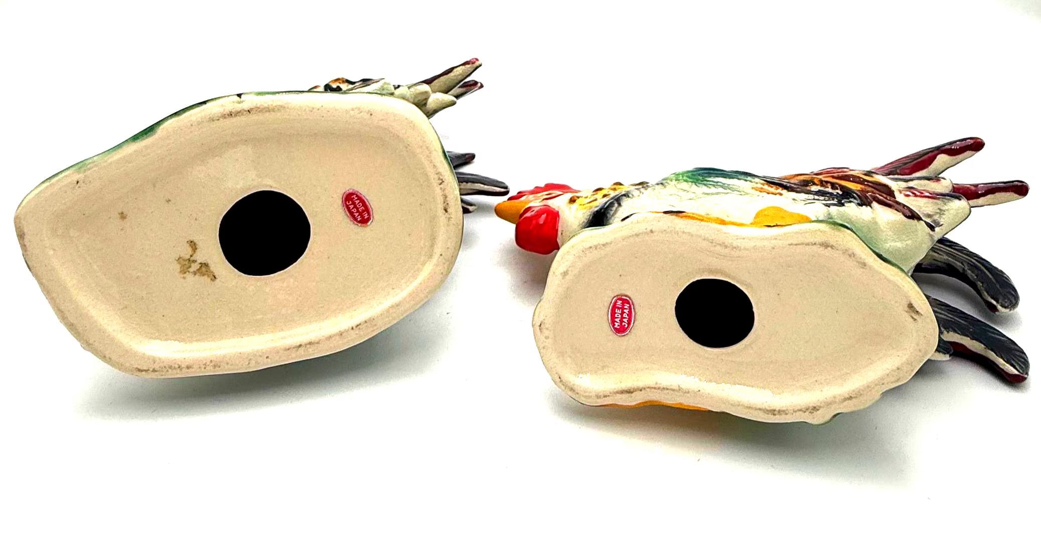 VINTAGE MID-CENTURY JAPANESE CERAMIC ROOSTER FIGURINES – PAIR