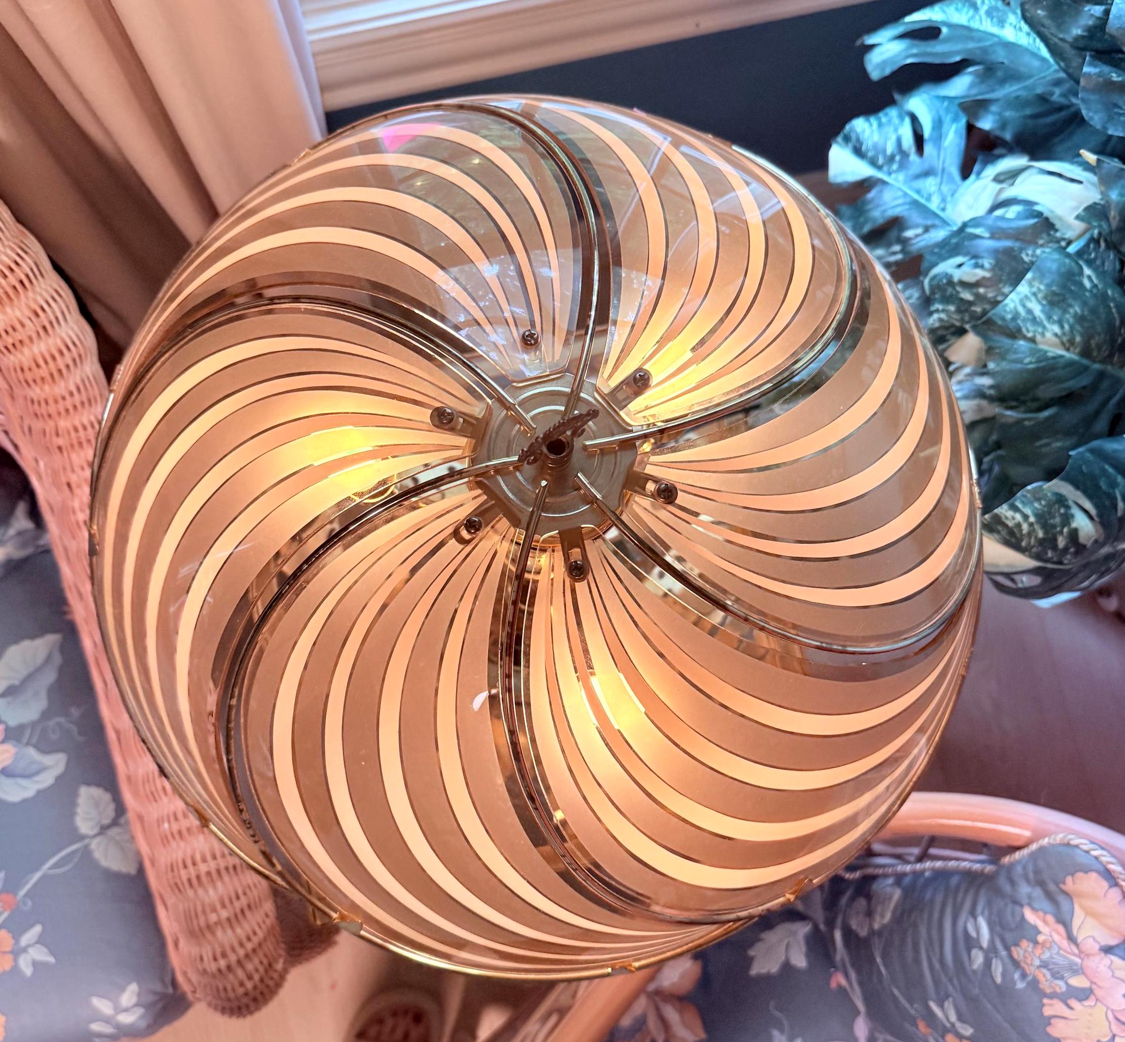 Vintage Rose Gold Touch Lamp, Palm Beach Regency Glass Table Lamp, 1980s Hollywood Regency Three Light Lamp