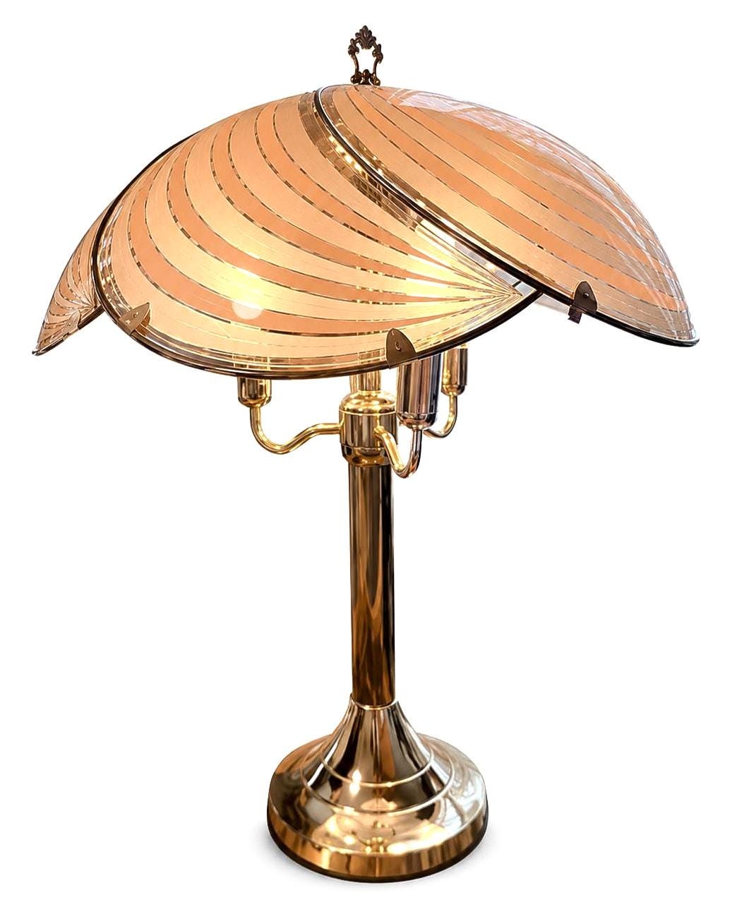 Vintage Rose Gold Touch Lamp, Palm Beach Regency Glass Table Lamp, 1980s Hollywood Regency Three Light Lamp