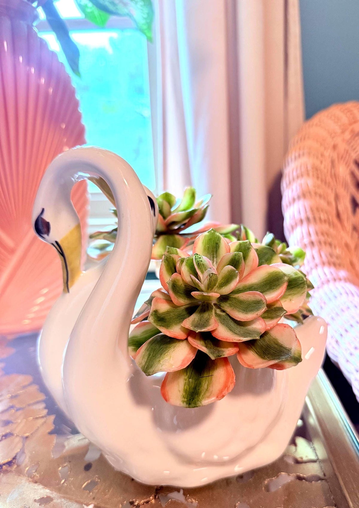 Vintage Camark Pottery Swan Planter #521, Ivory Double Swan Ceramic Planter, Mid Century Arkansas Art Pottery