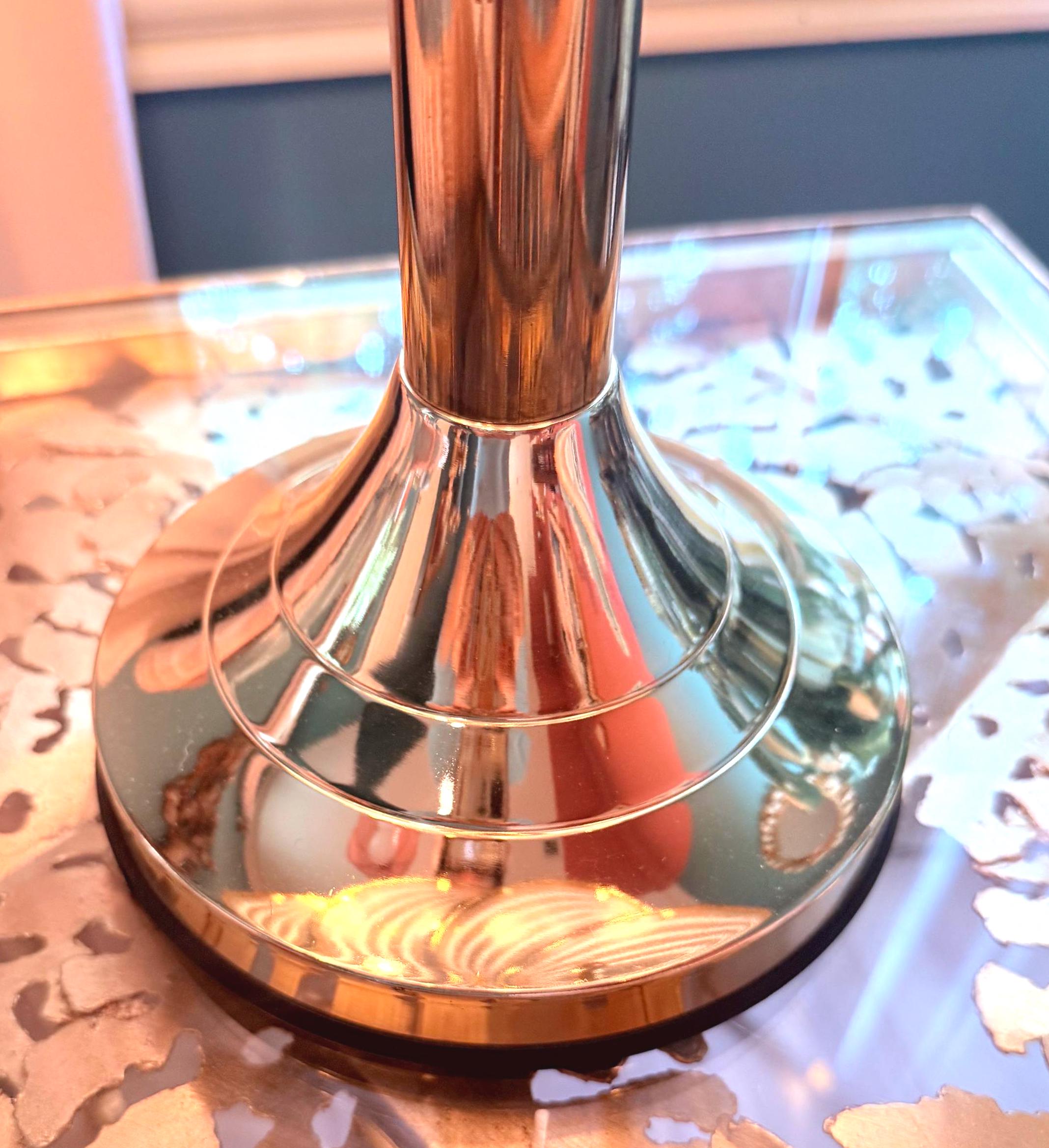 Vintage Rose Gold Touch Lamp, Palm Beach Regency Glass Table Lamp, 1980s Hollywood Regency Three Light Lamp