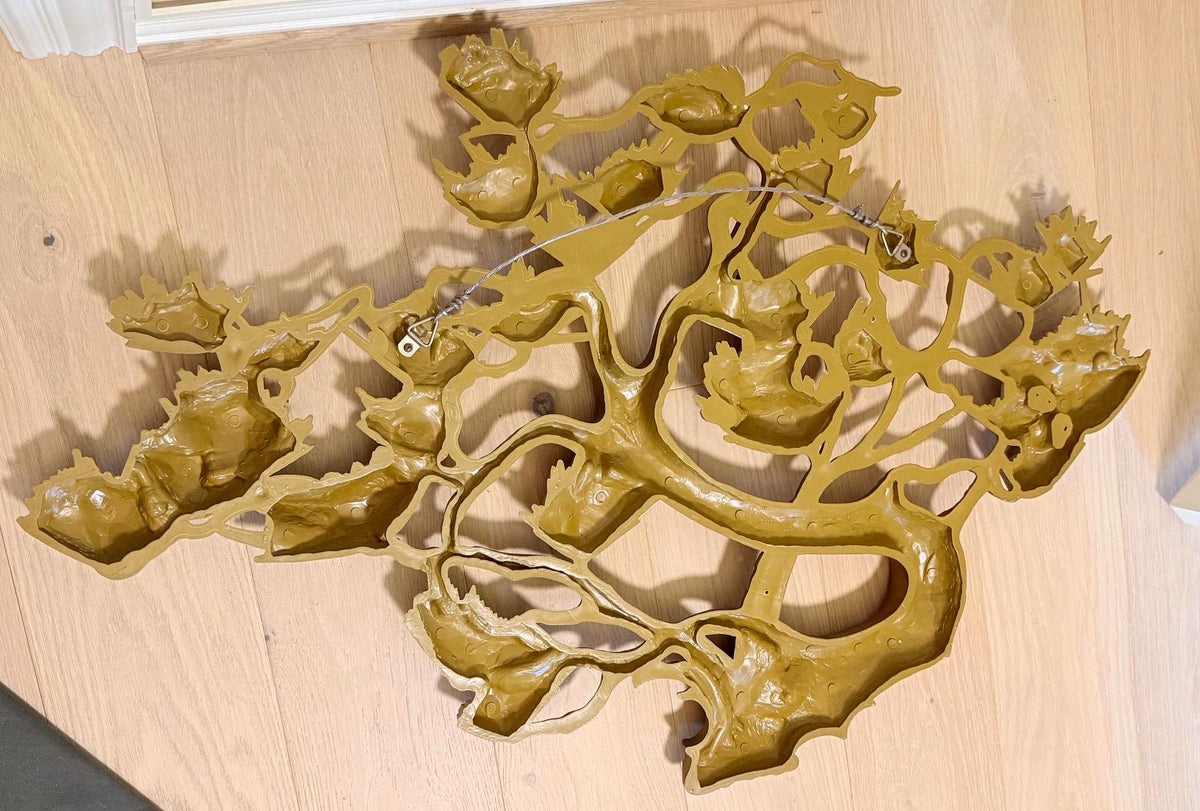 1976 Syroco Floral Wall Sculpture, Gold & Ivory Hollywood Regency Botanical Art (45" W)