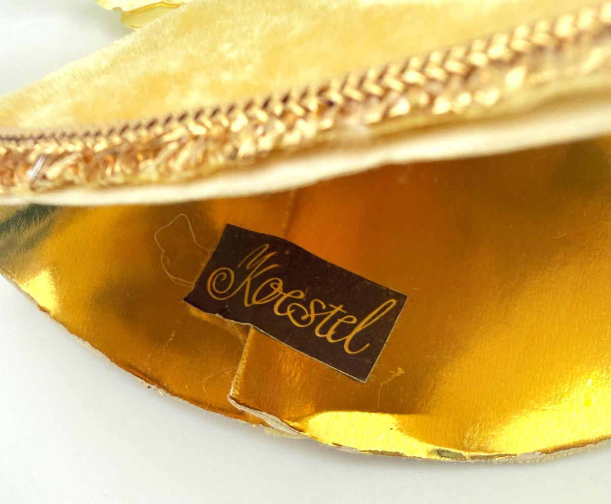Vintage Koestel Wax Face Angel Christmas Ornament  Gold Velvet & Metallic Foil  Mid Century Holiday Decor  4"
