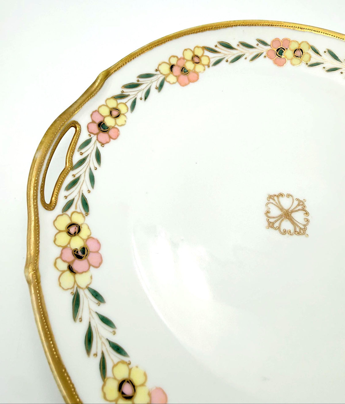 Antique Nippon Hand Painted Floral Serving Plate | Morimura Brothers | Circa 19111921 | Raised Gold Gilt Handles