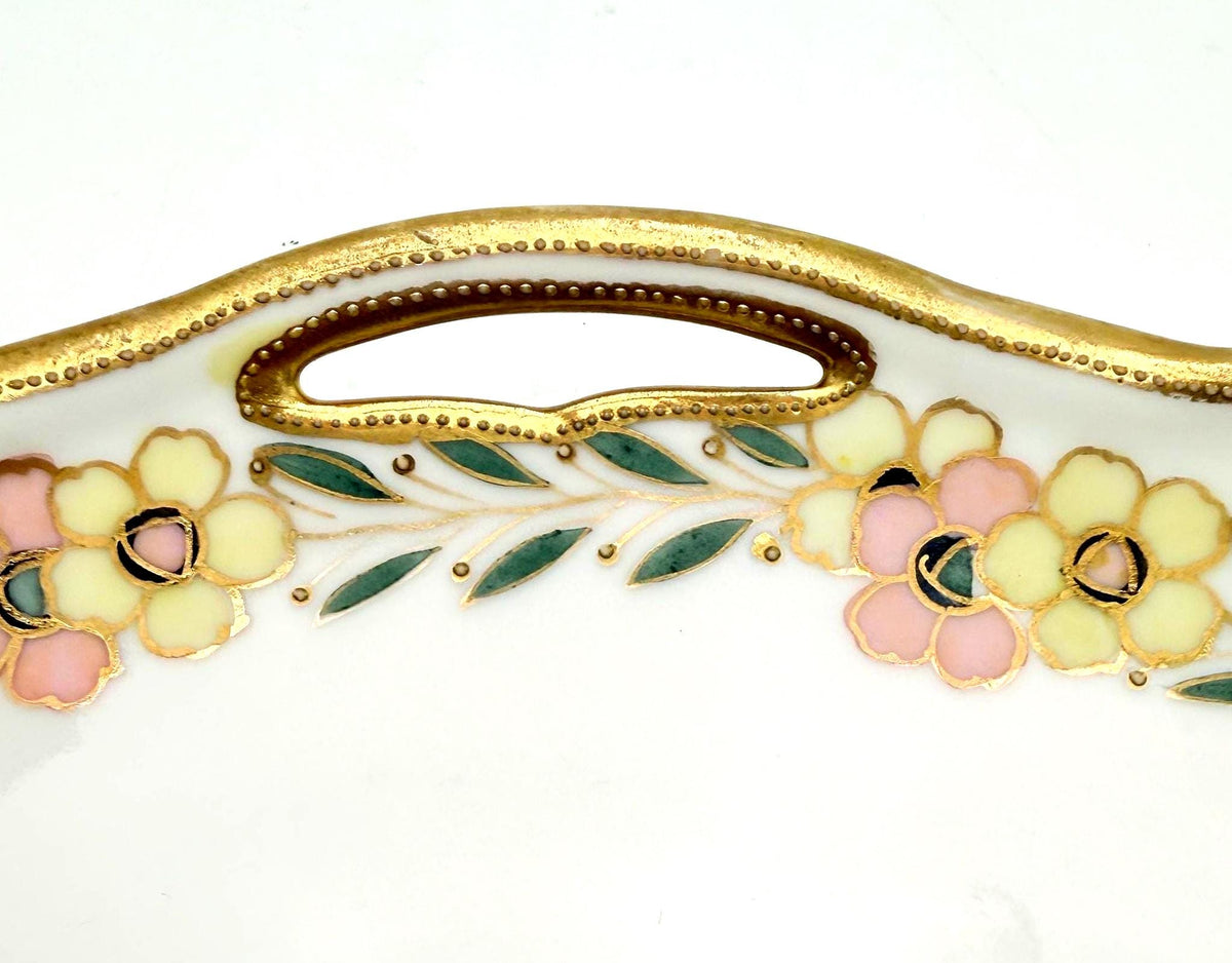 Antique Nippon Hand Painted Floral Serving Plate | Morimura Brothers | Circa 19111921 | Raised Gold Gilt Handles