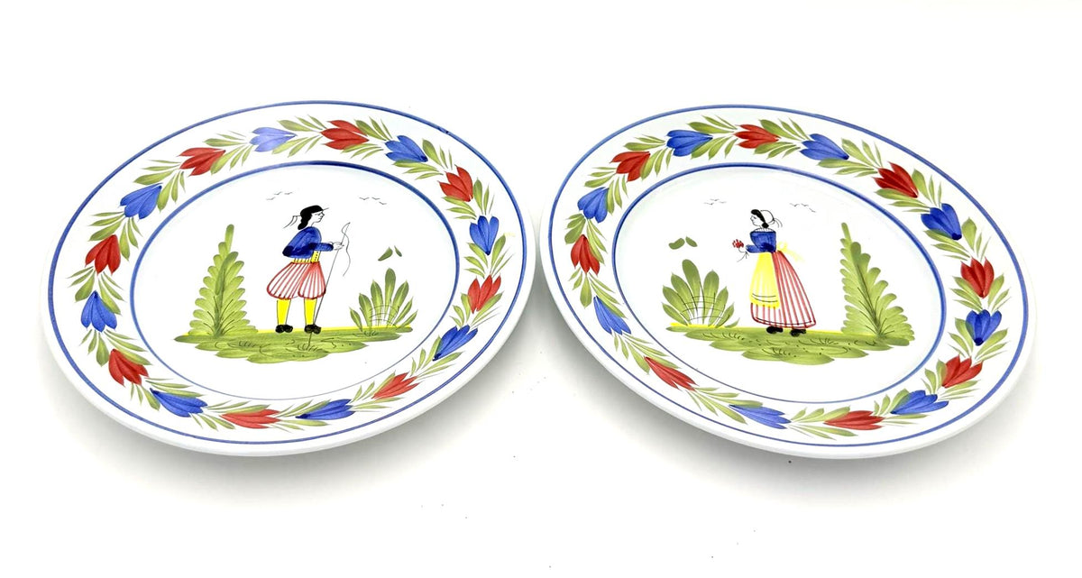 Vintage HB Henriot Quimper French Faience Plates  Hand-Painted Breton Folk Art  Set of 2