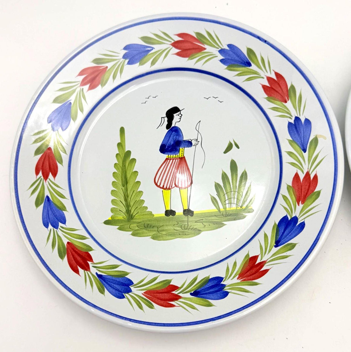 Vintage HB Henriot Quimper French Faience Plates  Hand-Painted Breton Folk Art  Set of 2