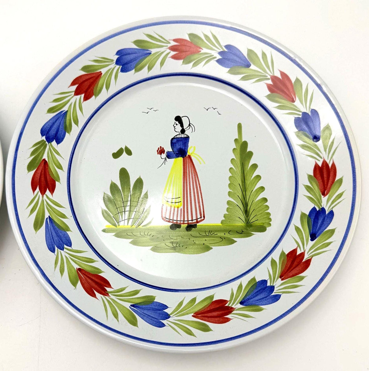 Vintage HB Henriot Quimper French Faience Plates  Hand-Painted Breton Folk Art  Set of 2