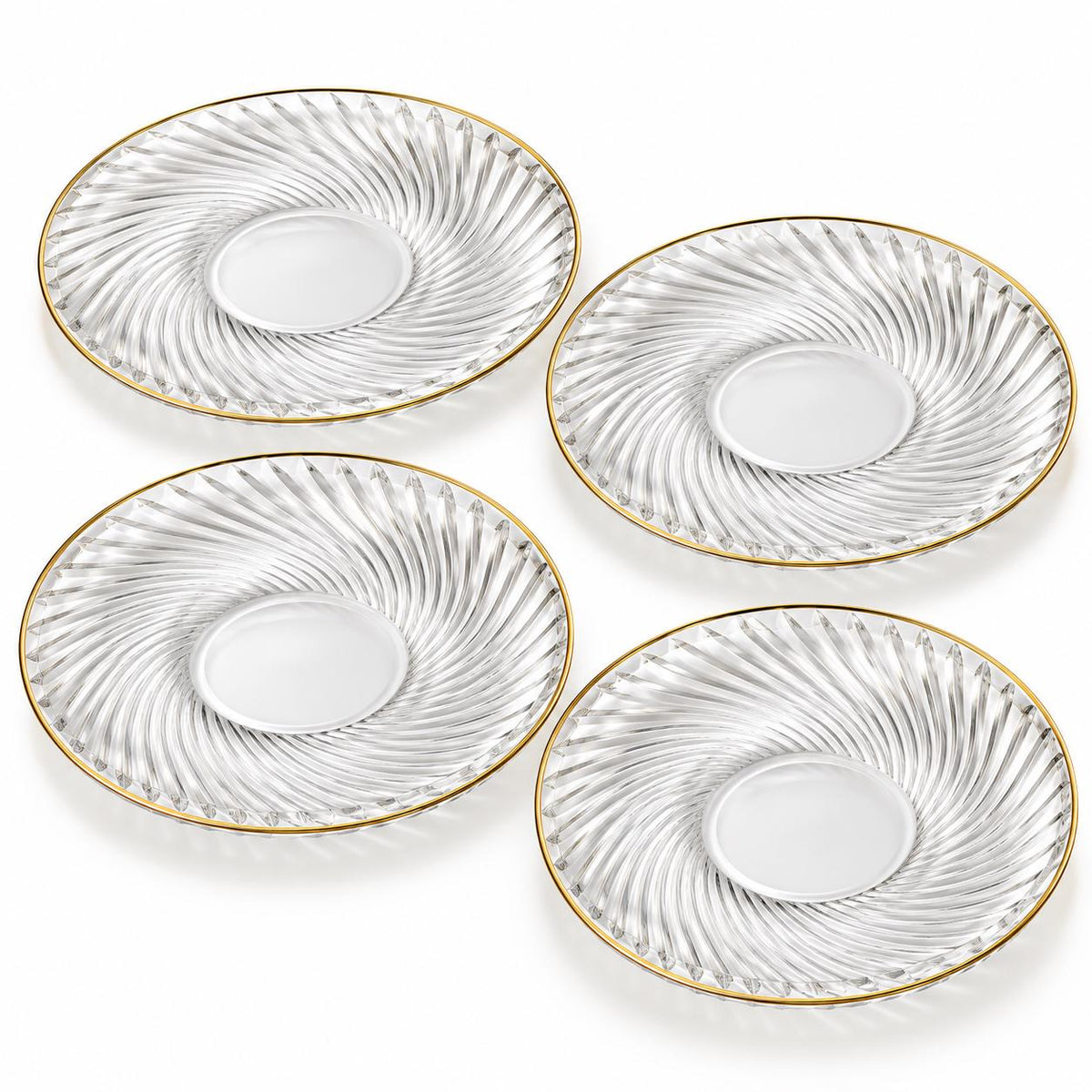 Set of 4 Brand New Vintage Mikasa Scala Gold Crystal Salad Canapé Plates, New Old Stock