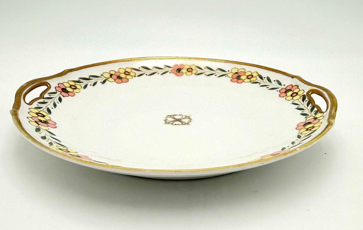 Antique Nippon Hand Painted Floral Serving Plate | Morimura Brothers | Circa 19111921 | Raised Gold Gilt Handles