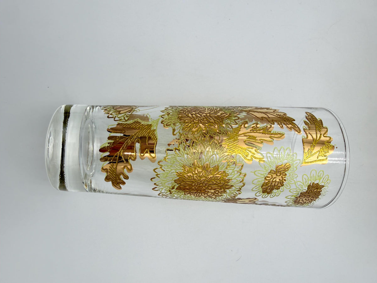Vintage Bartlett-Collins Pokee Gold Chrysanthemum Highball Glasses  Set of 8 Hollywood Regency