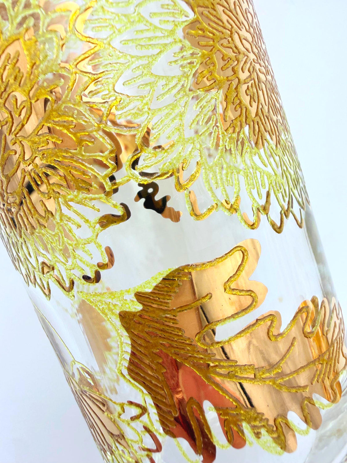 Vintage Bartlett-Collins Pokee Gold Chrysanthemum Highball Glasses  Set of 8 Hollywood Regency