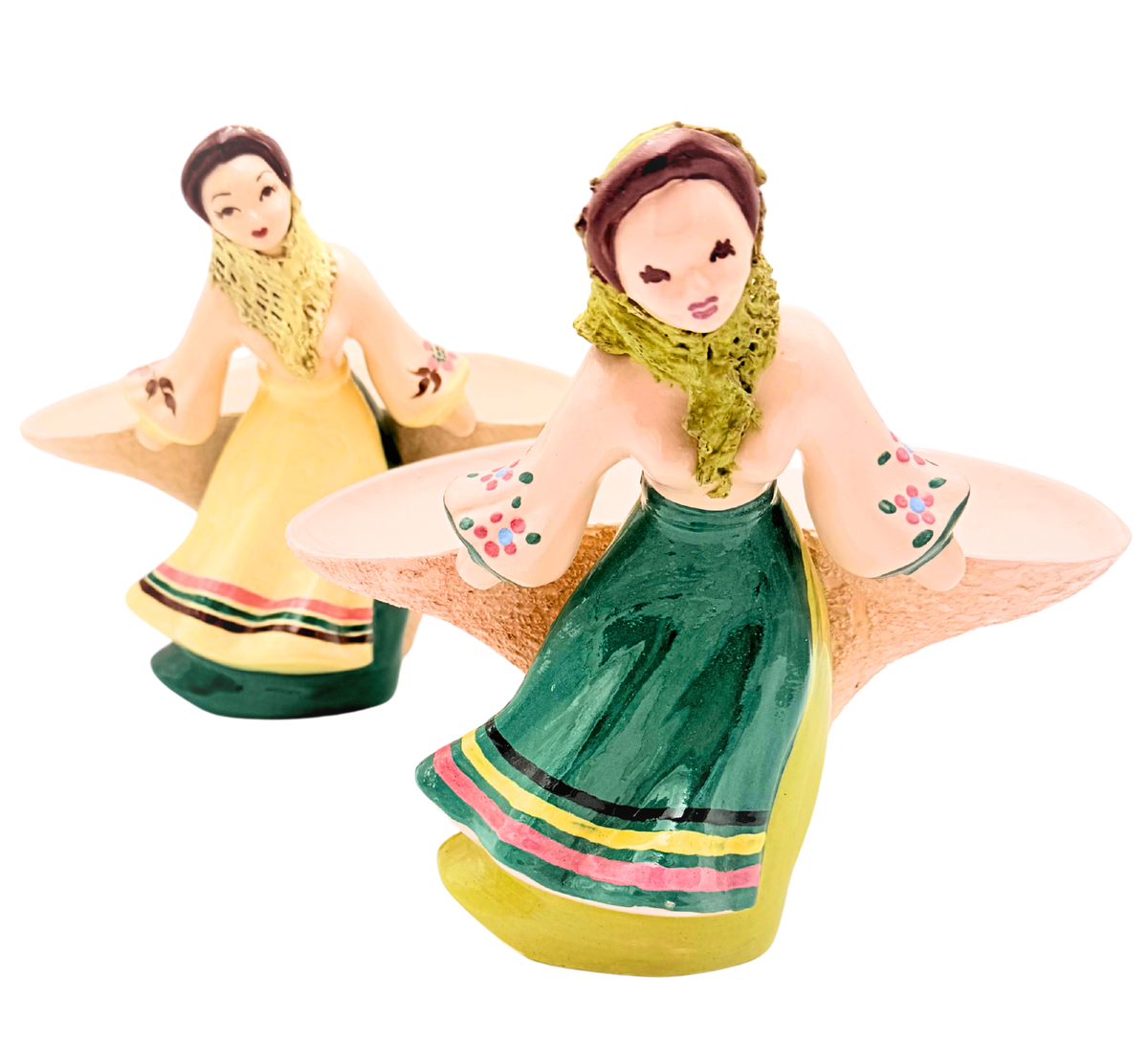 1940s Kaye of Hollywood California Pottery Figural Planters Pair, Models 351 & 403