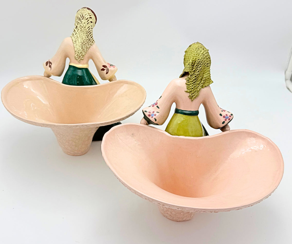 1940s Kaye of Hollywood California Pottery Figural Planters Pair, Models 351 & 403
