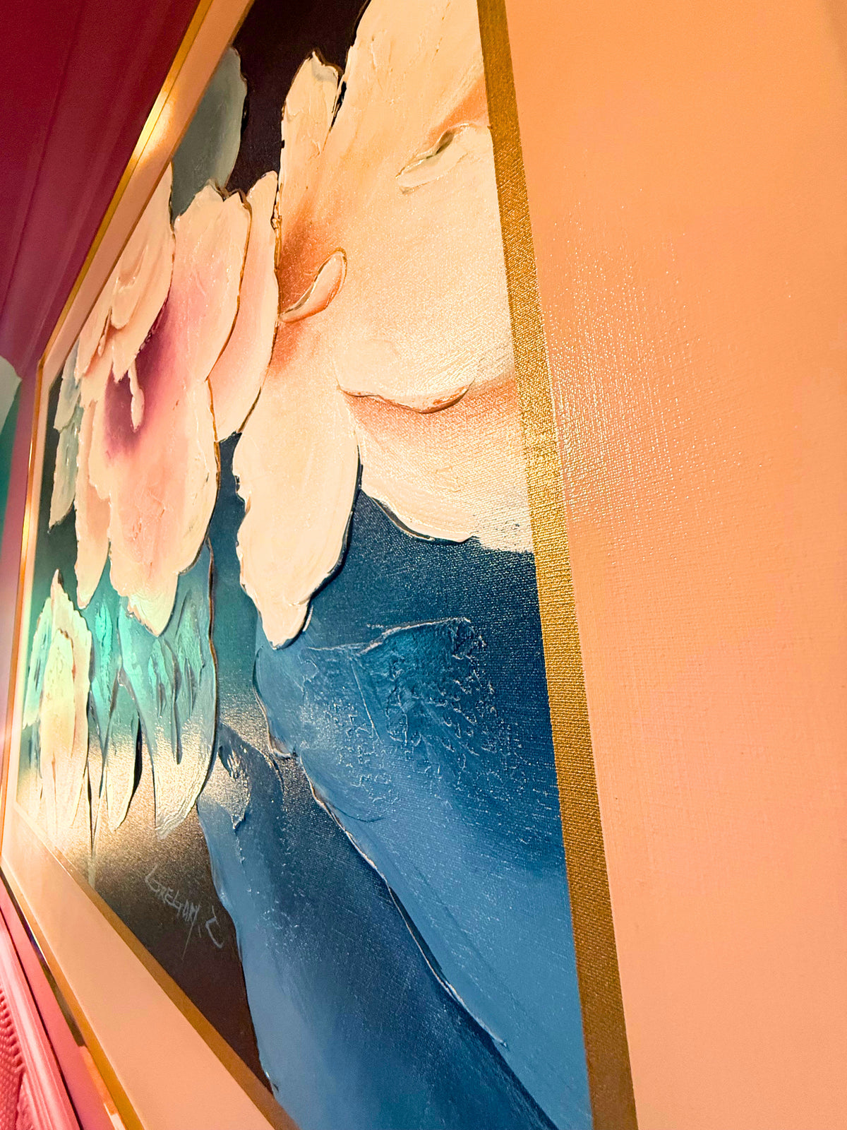 Gregory C. Oversized Textured Floral Painting Signed Gregory C. Circa 1980s