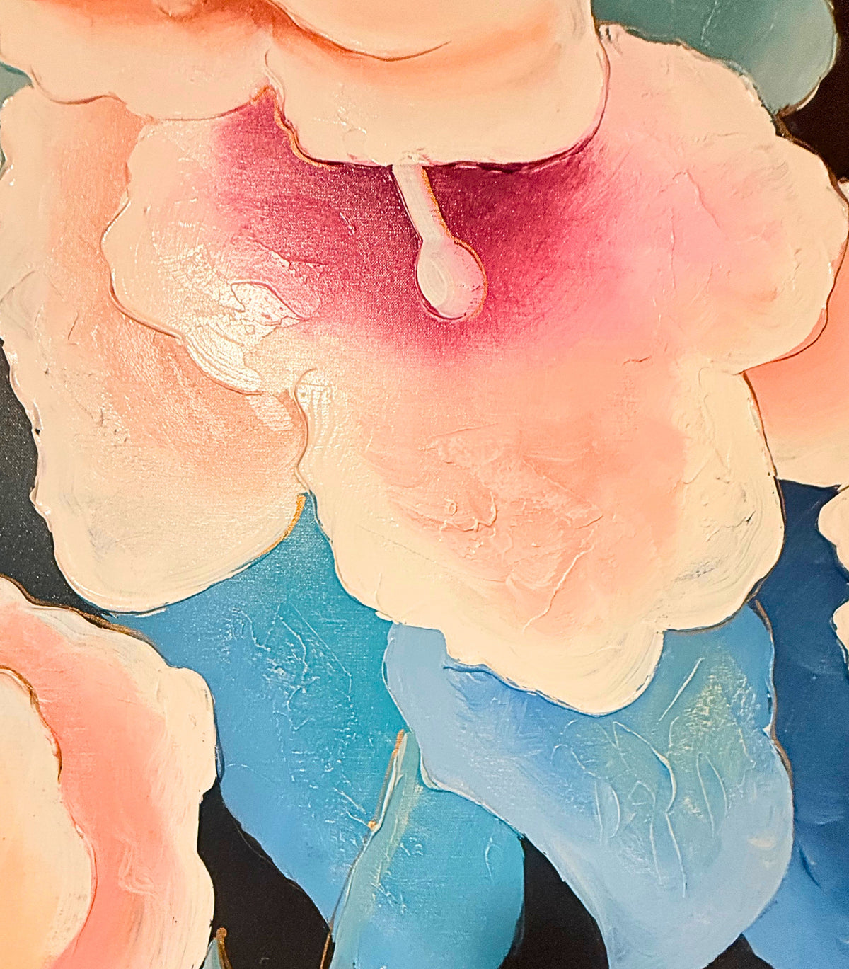 Gregory C. Oversized Textured Floral Painting Signed Gregory C. Circa 1980s