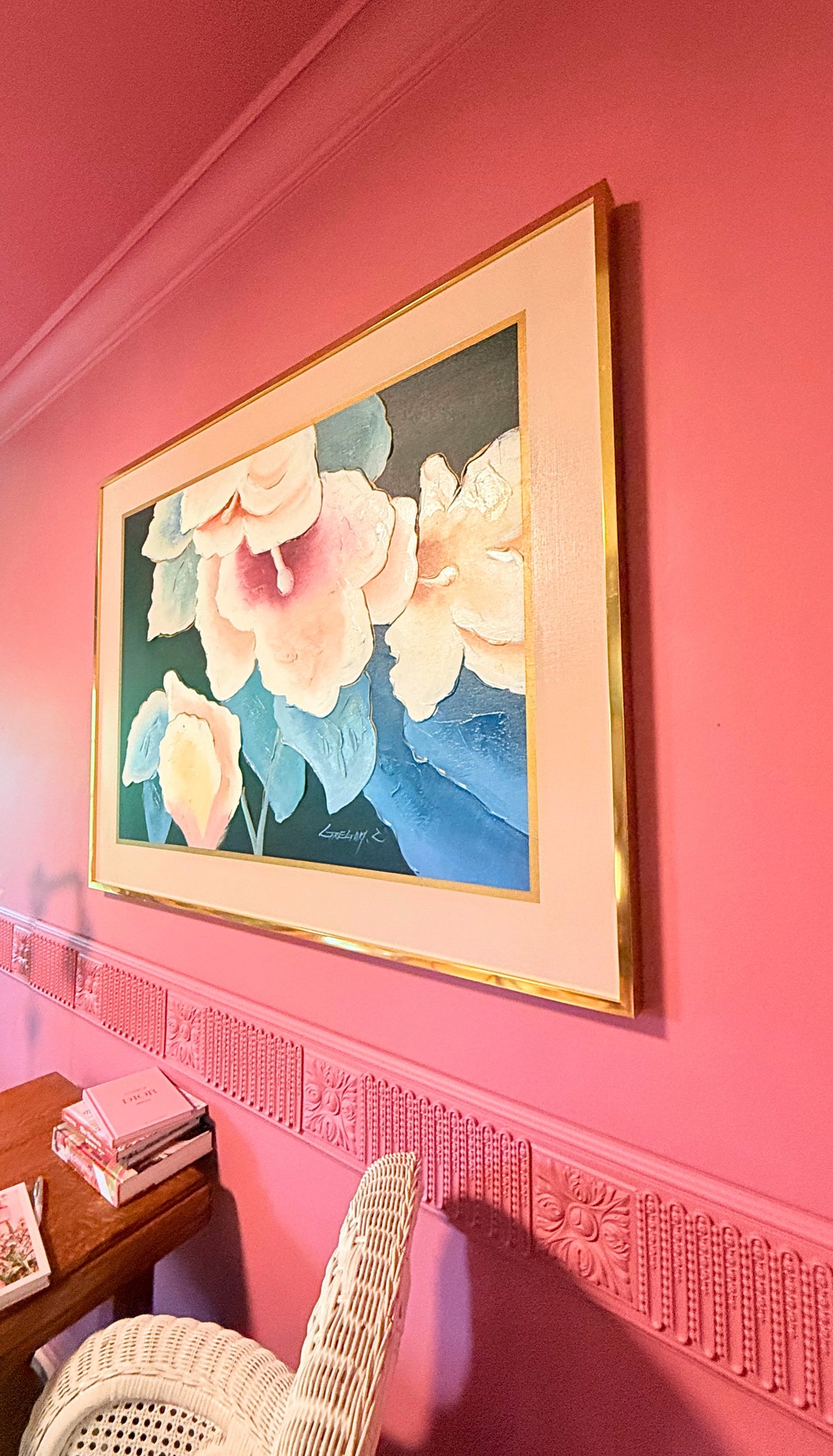 Gregory C. Oversized Textured Floral Painting Signed Gregory C. Circa 1980s