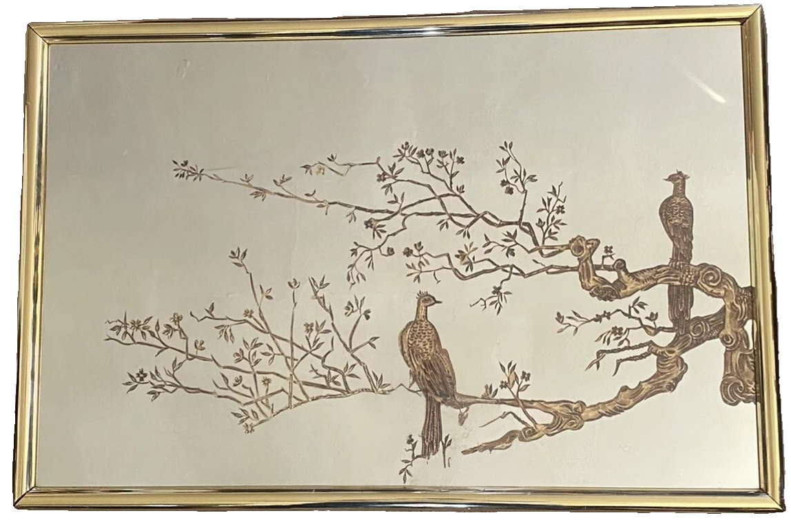 VINTAGE 1982 SIGNED SEBET SILVERMAN VERRE  ÉGLOMISÉ GOLD MIRROR