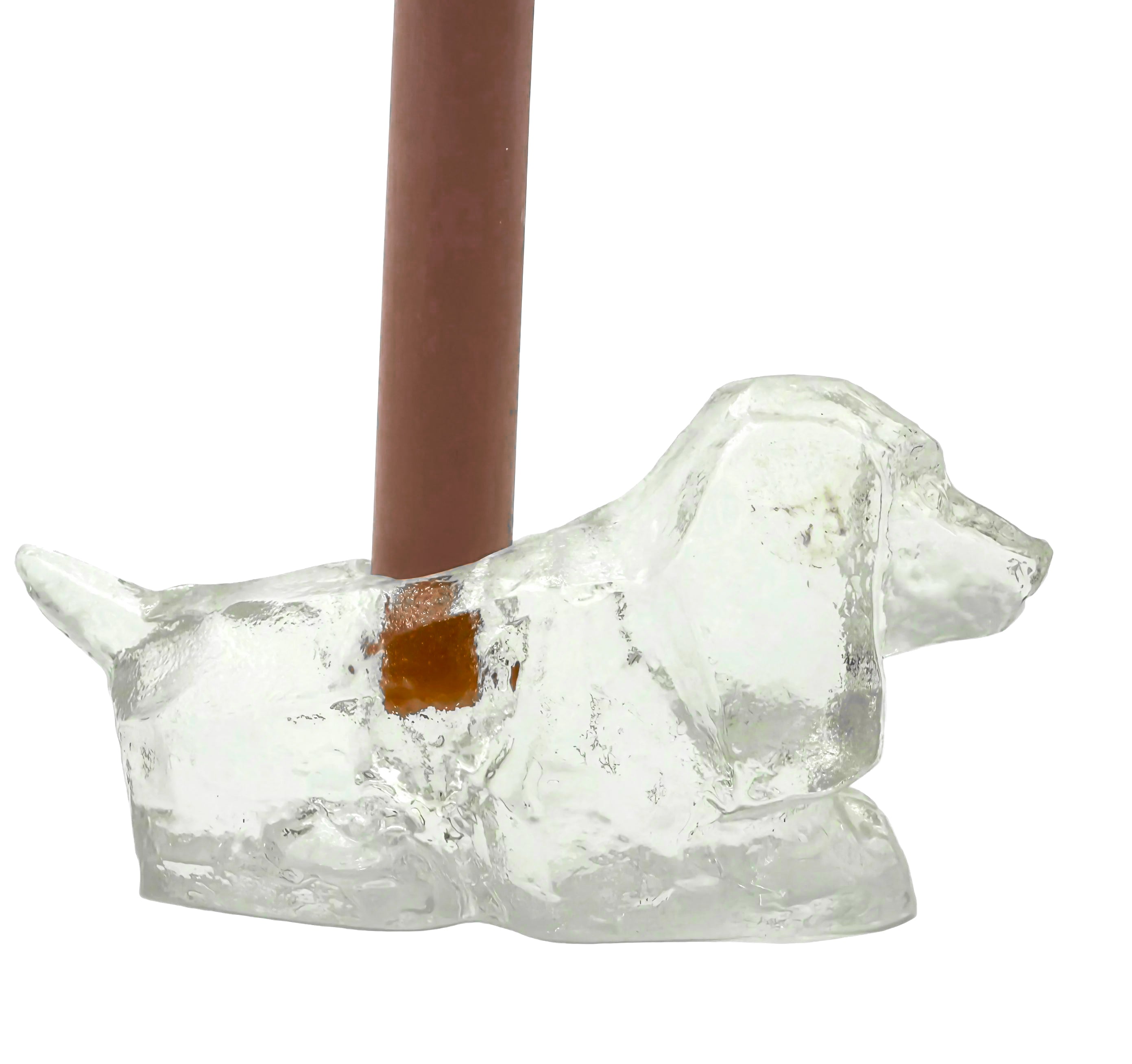 Pair of vintage heavy lead crystal candlestick holders shaped like sitting puppies.
