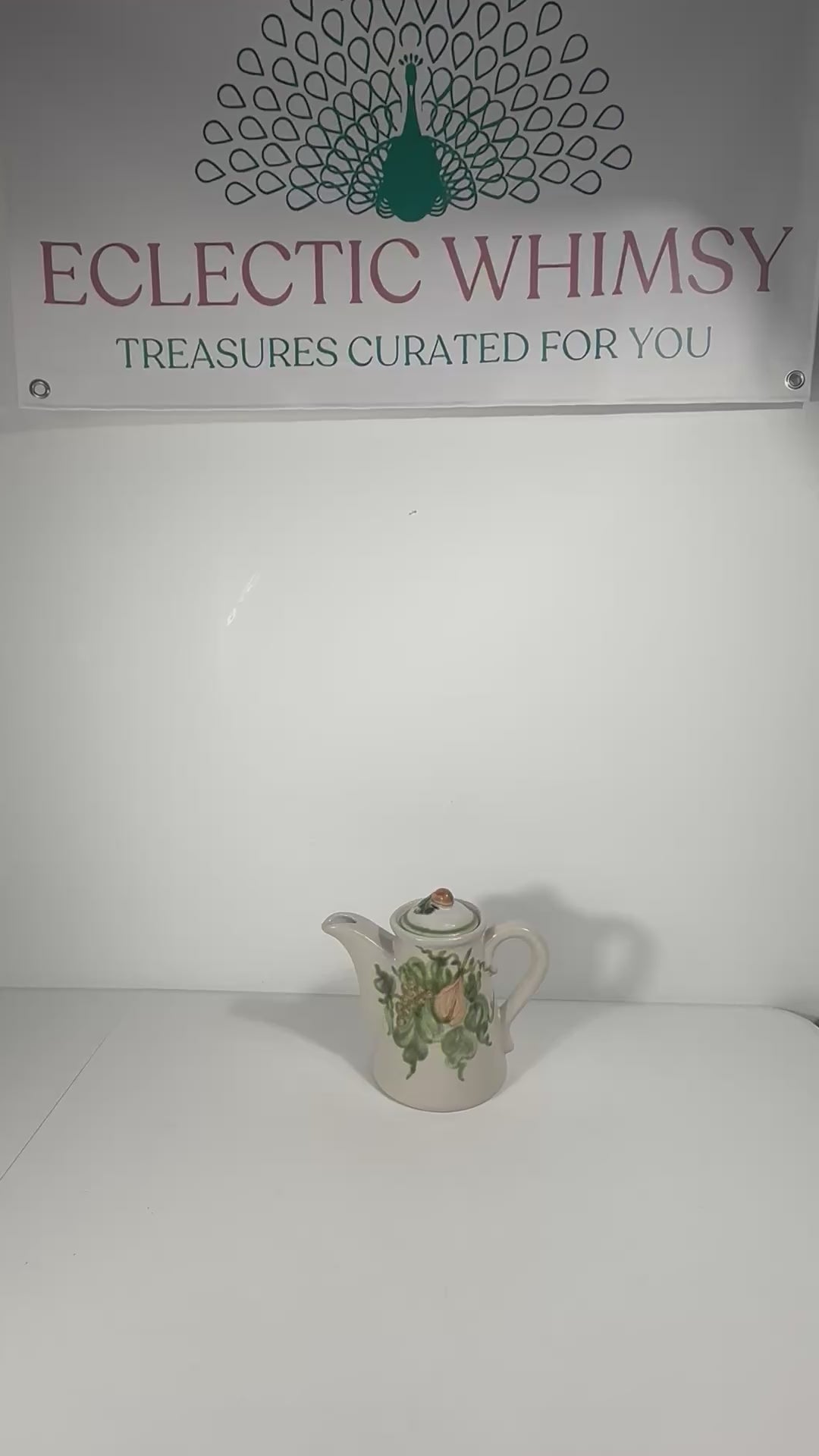 Large vintage 1950s John B. Taylor ceramic coffee pot in the signature Harvest fruit pattern.