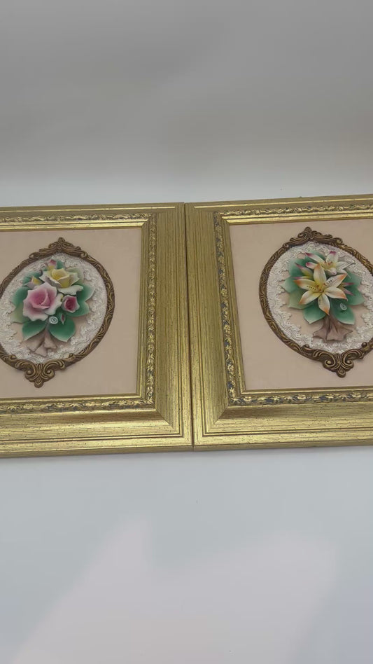 VINTAGE PAIR OF AUTHENTIC CAPODIMONTE ORIGINAL FRAMED ART