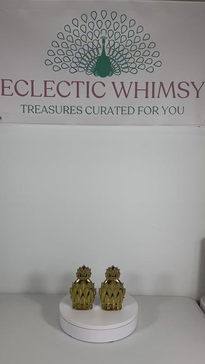 Pair of heavy vintage solid brass bookends shaped like classic pineapples.