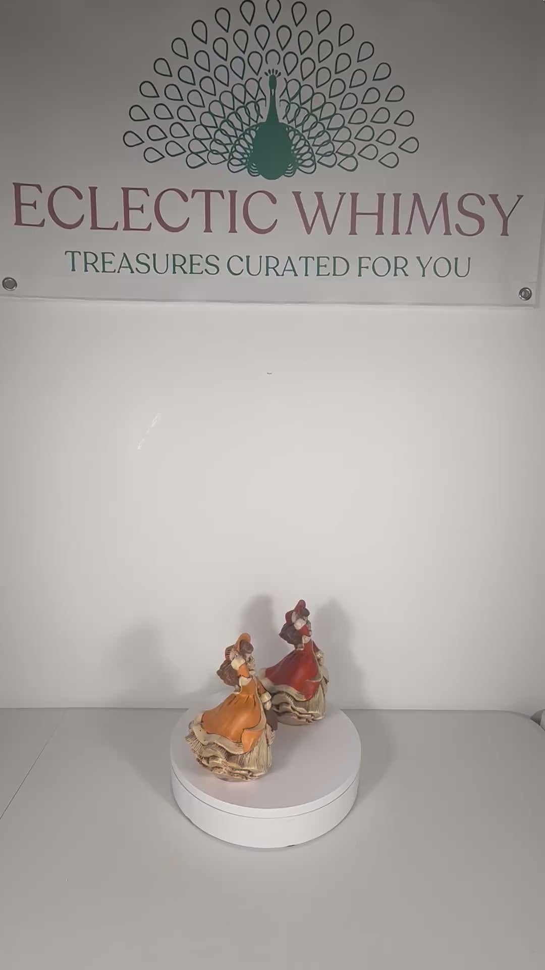 Pair of 1971 vintage Atlantic Mold ceramic figurines of young girls singing Christmas carols.