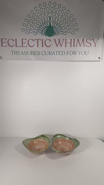 Pair of 1950s John B. Taylor Harvest pattern ceramic mugs in earthy brown and cream glazes.