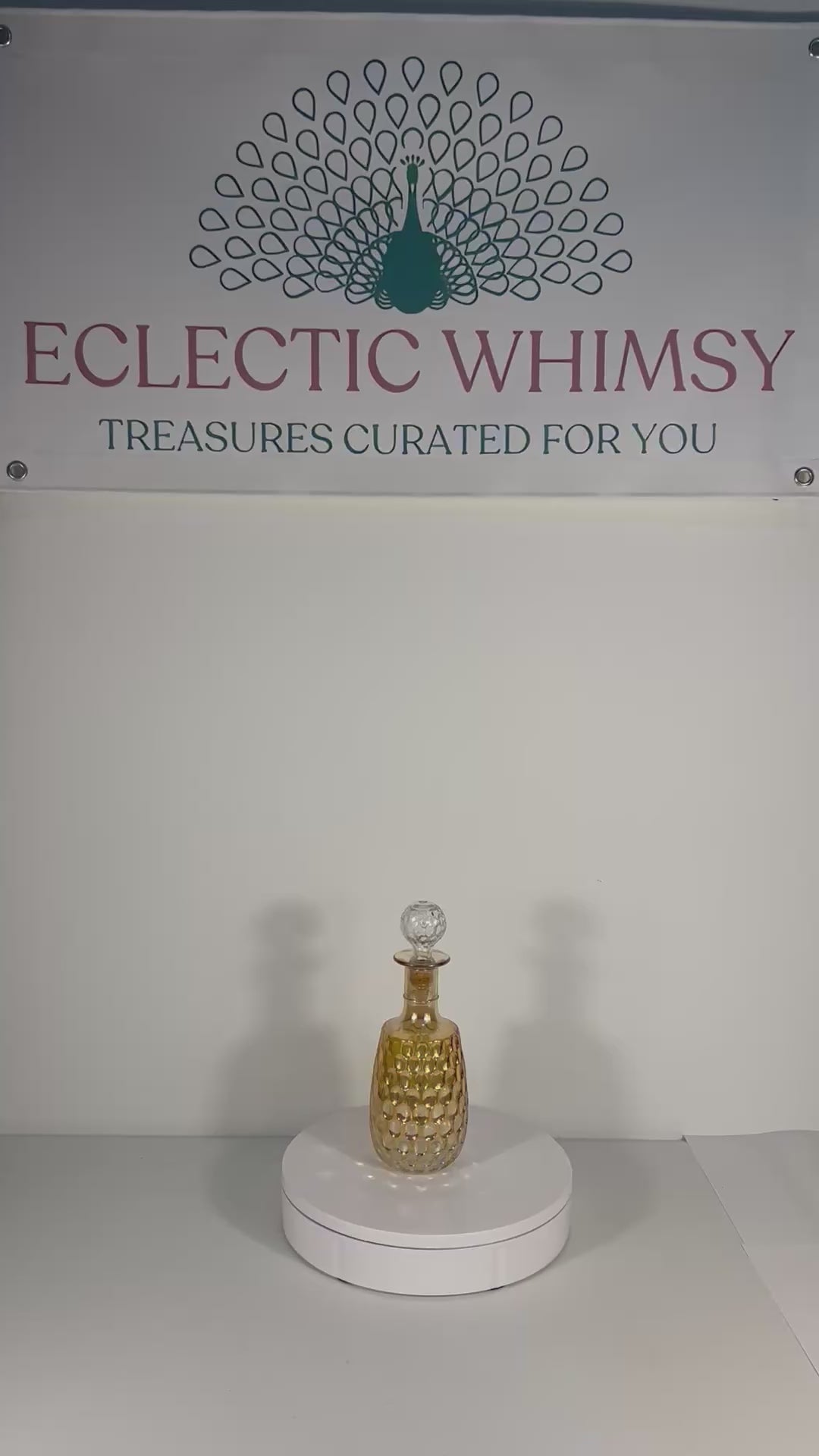 Vintage 1960s Old Forester whisky decanter in iridescent carnival glass with a textured geometric pattern.