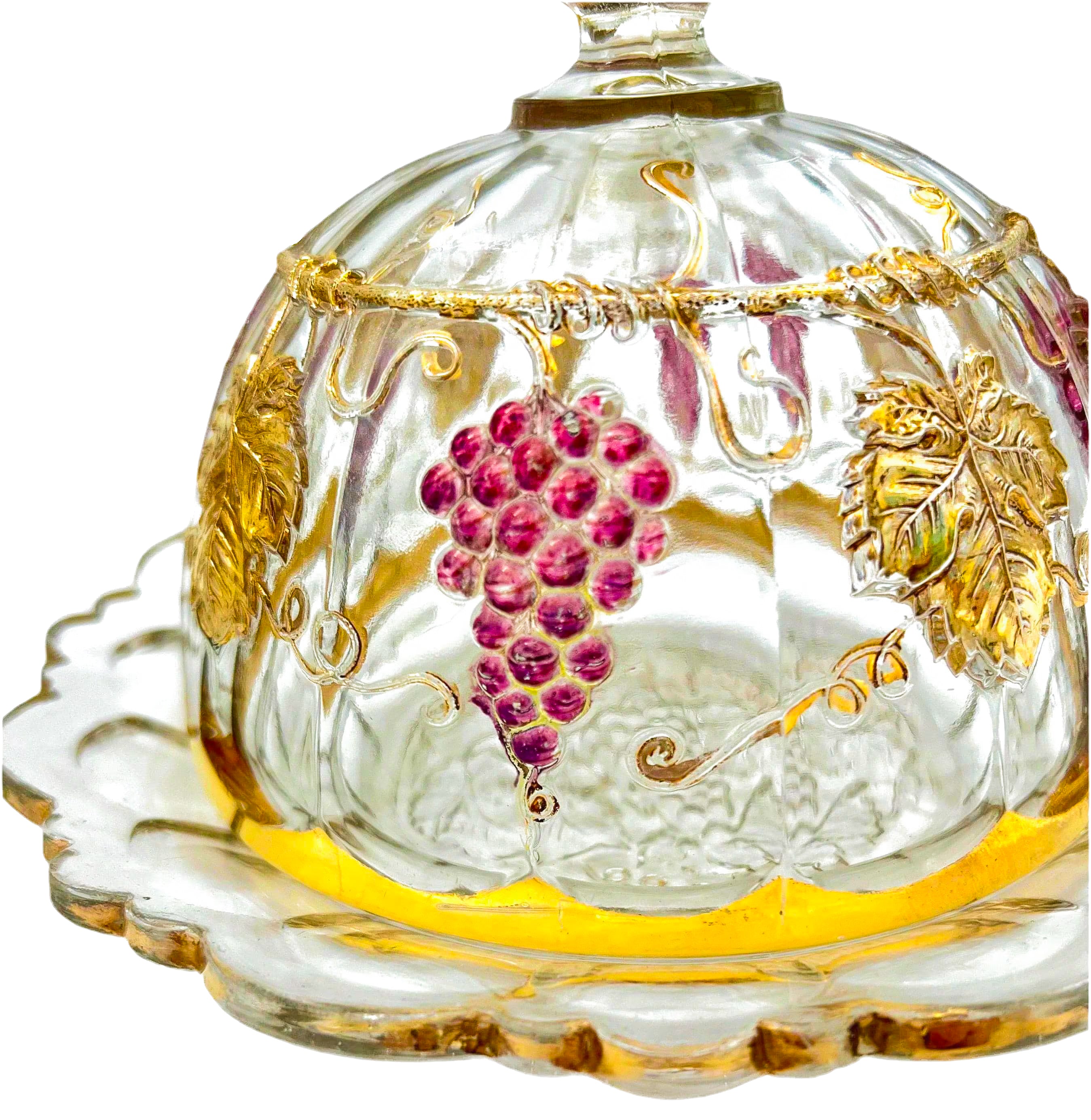 Antique Early American Pattern Glass (EAPG) brunch set featuring a detailed grape and leaf relief.