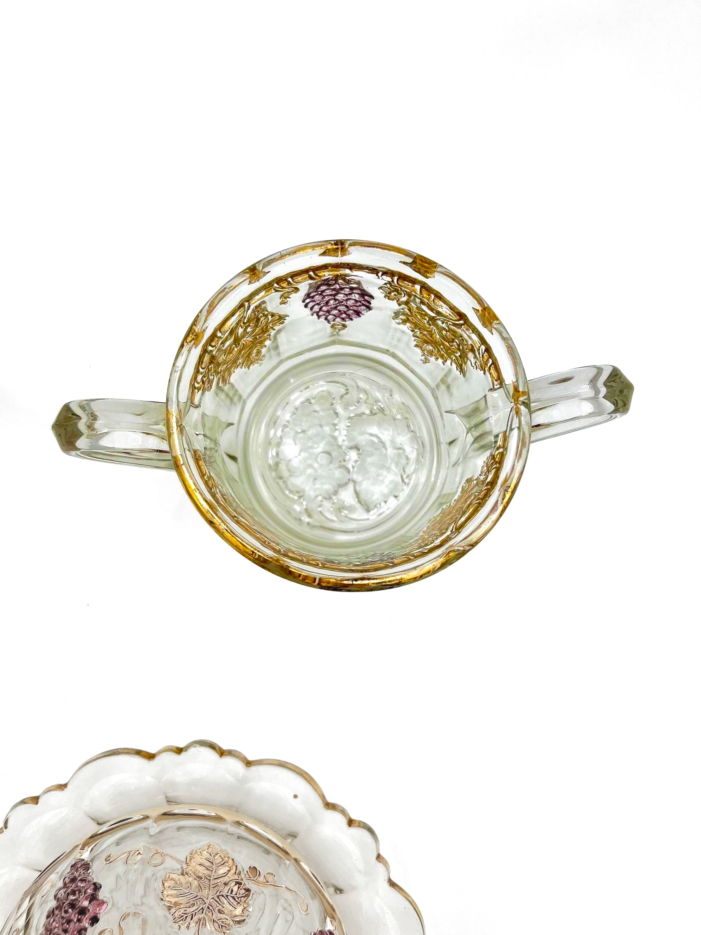 Antique Early American Pattern Glass (EAPG) brunch set featuring a detailed grape and leaf relief.