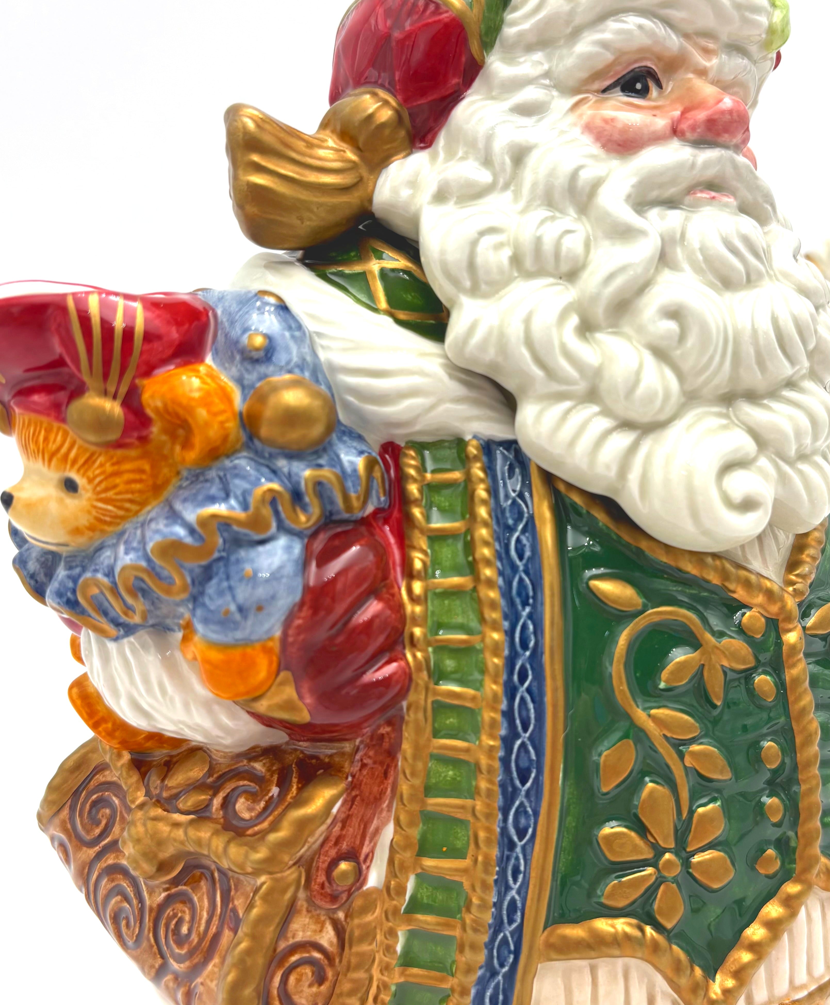 VINTAGE FITZ AND FLOYD SANTA TEAPOT – HAND-PAINTED CERAMIC CHRISTMAS SERVEWARE