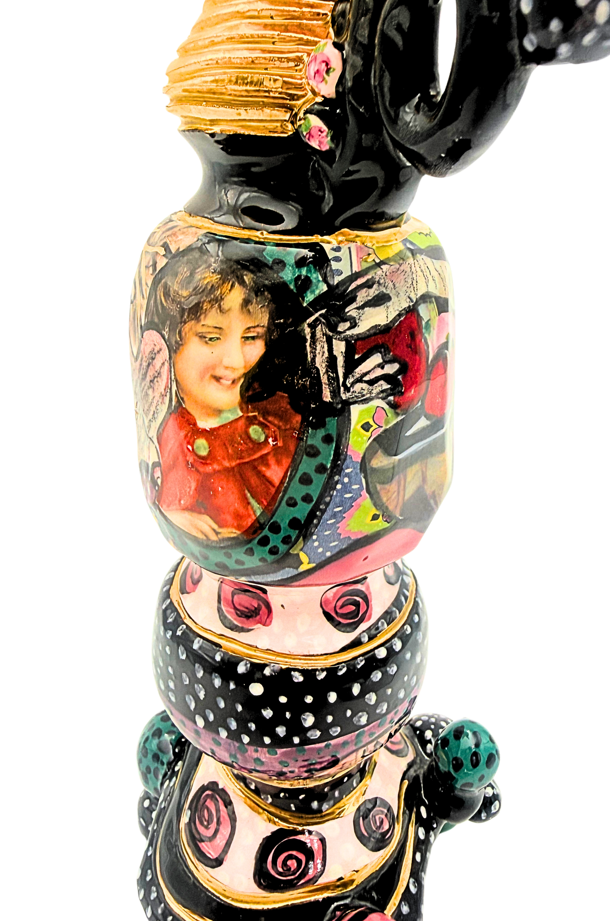Laney Oxman Signed Sculptural Ceramic Vessel 24K Gold Figural Art