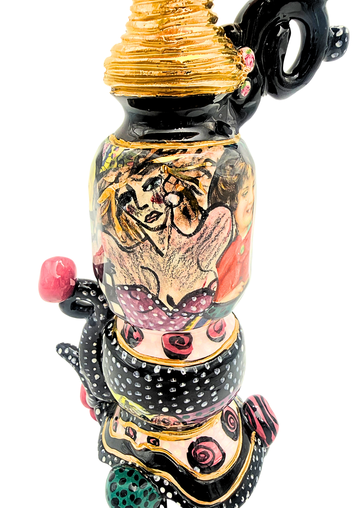 Laney Oxman Signed Sculptural Ceramic Vessel 24K Gold Figural Art