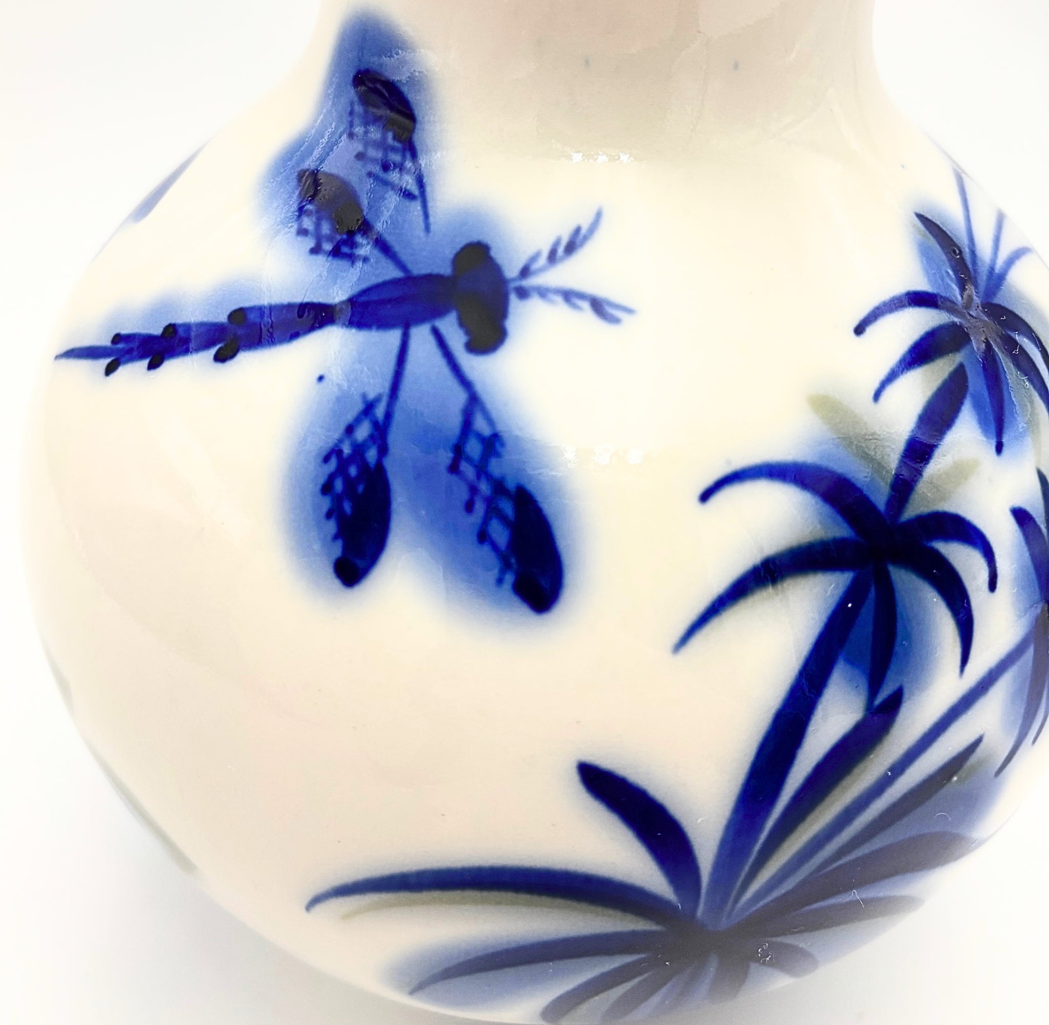 VINTAGE LOMONOSOV LFZ HAND-PAINTED COBALT PORCELAIN VASE WITH DRAGONFLY MOTIF MADE IN USSR
