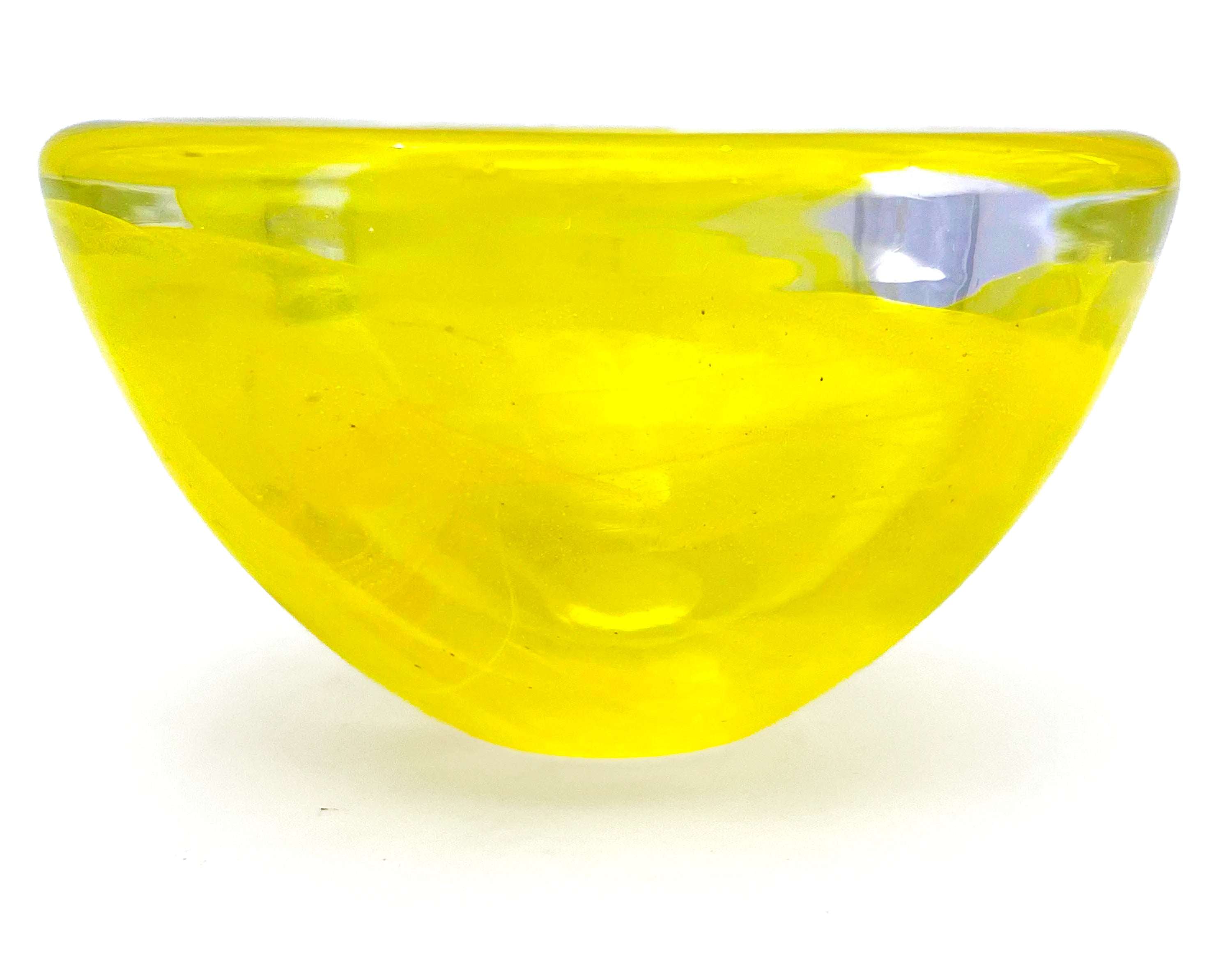 Vintage mouth-blown Kosta Boda glass tea light holder in a vibrant yellow glass.