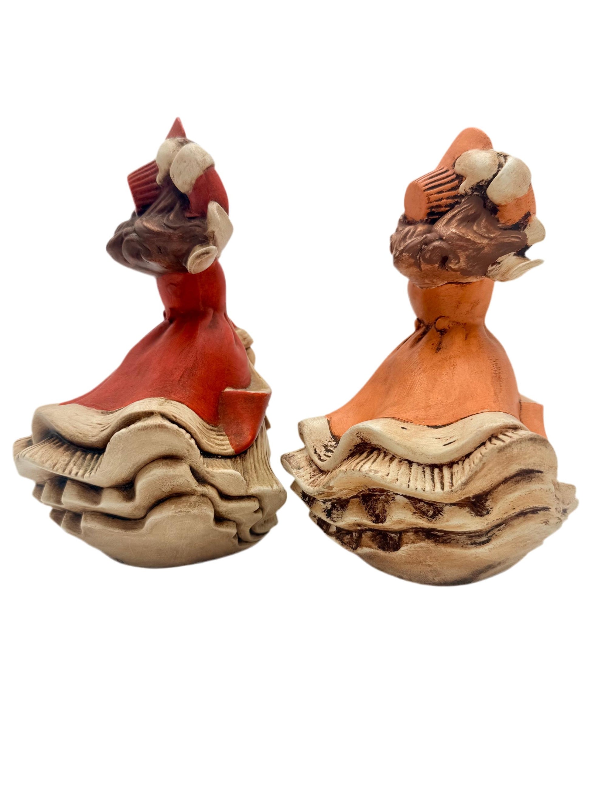 Pair of 1971 vintage Atlantic Mold ceramic figurines of young girls singing Christmas carols.