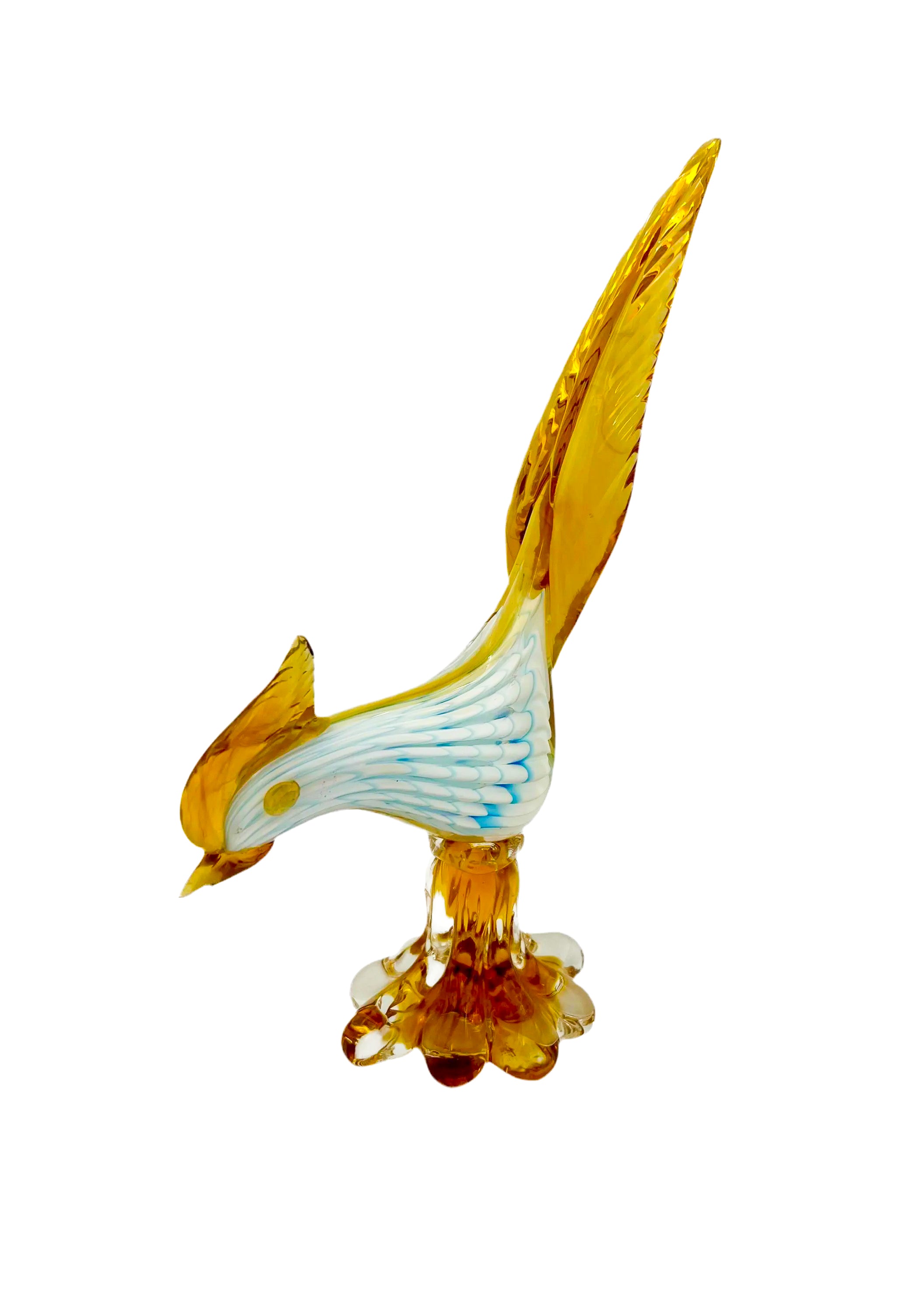 Small decorative vintage figurine of a bird made from delicately hand-blown clear glass.