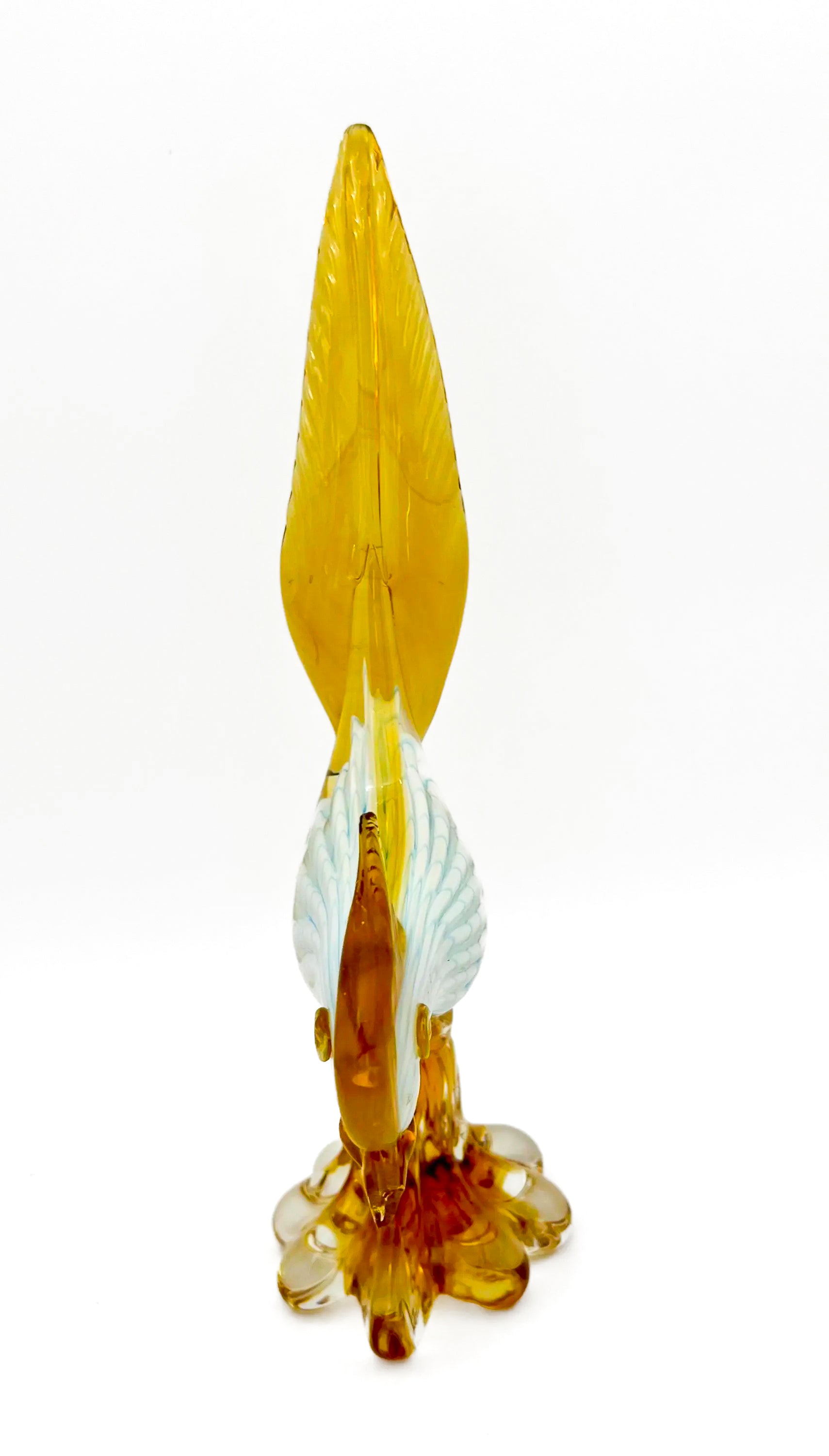 Small decorative vintage figurine of a bird made from delicately hand-blown clear glass.