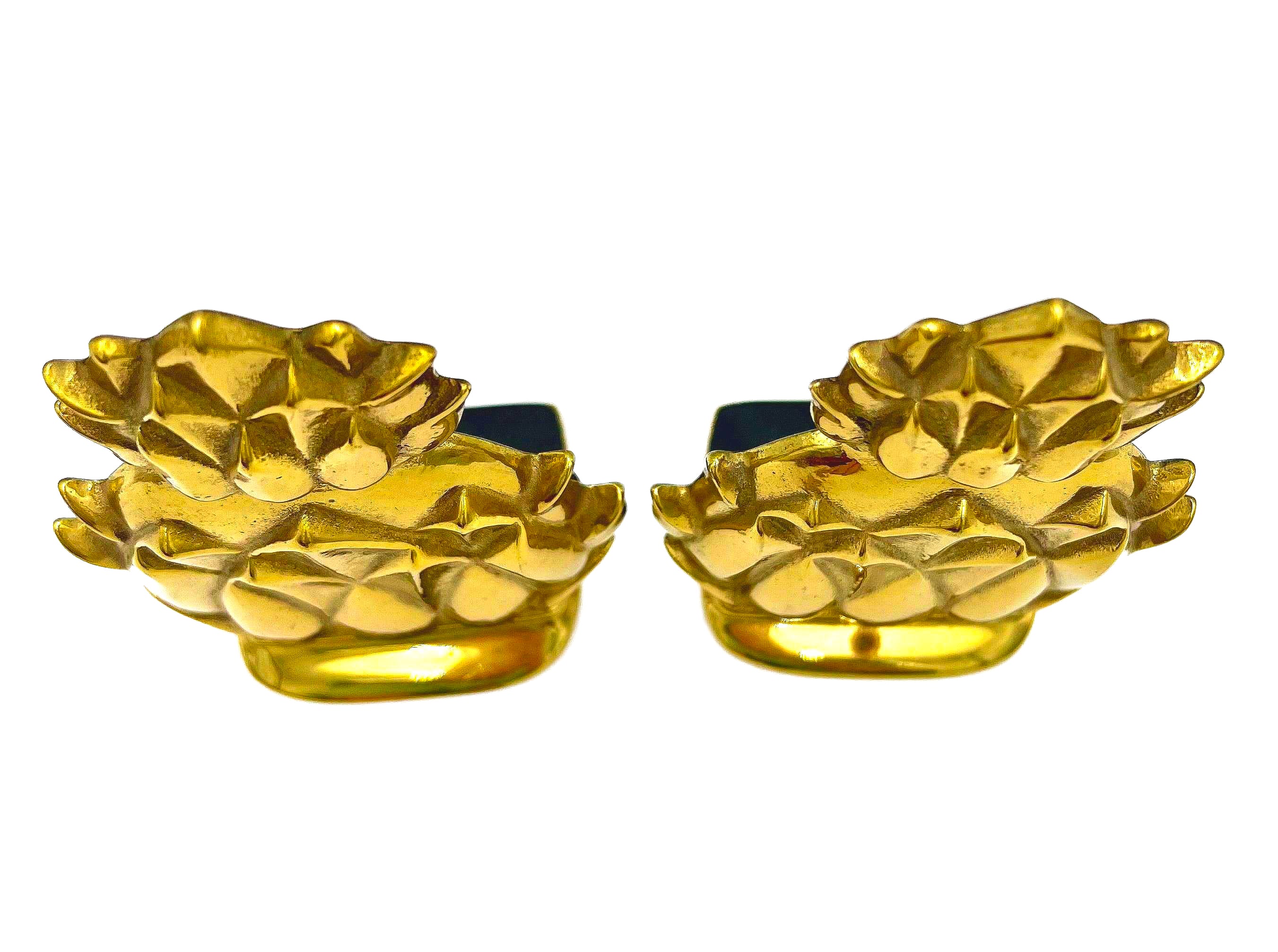 Pair of heavy vintage solid brass bookends shaped like classic pineapples.