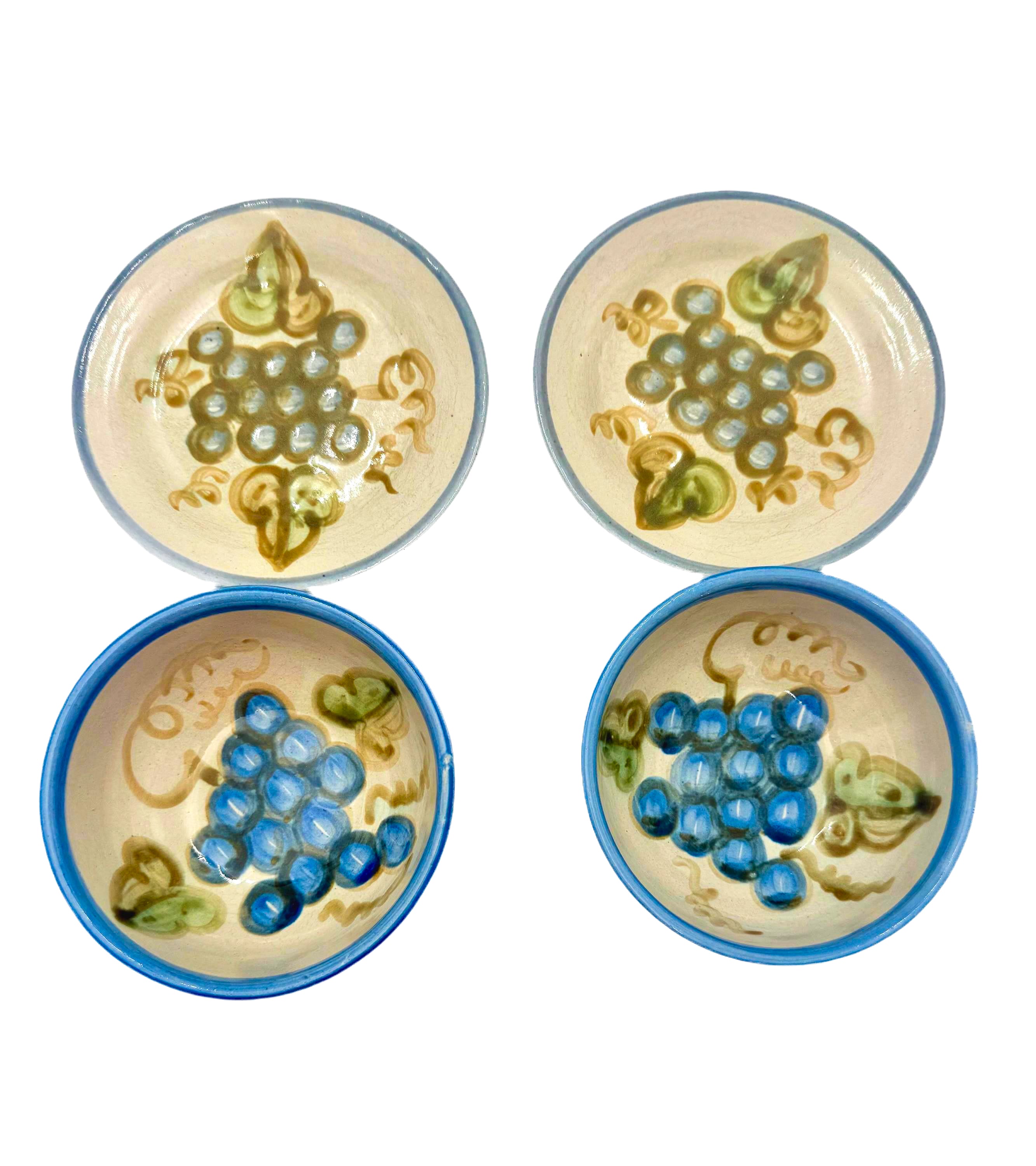Set of 2 vintage John B. Taylor bowls with matching plates featuring a raised purple grape and leaf design.