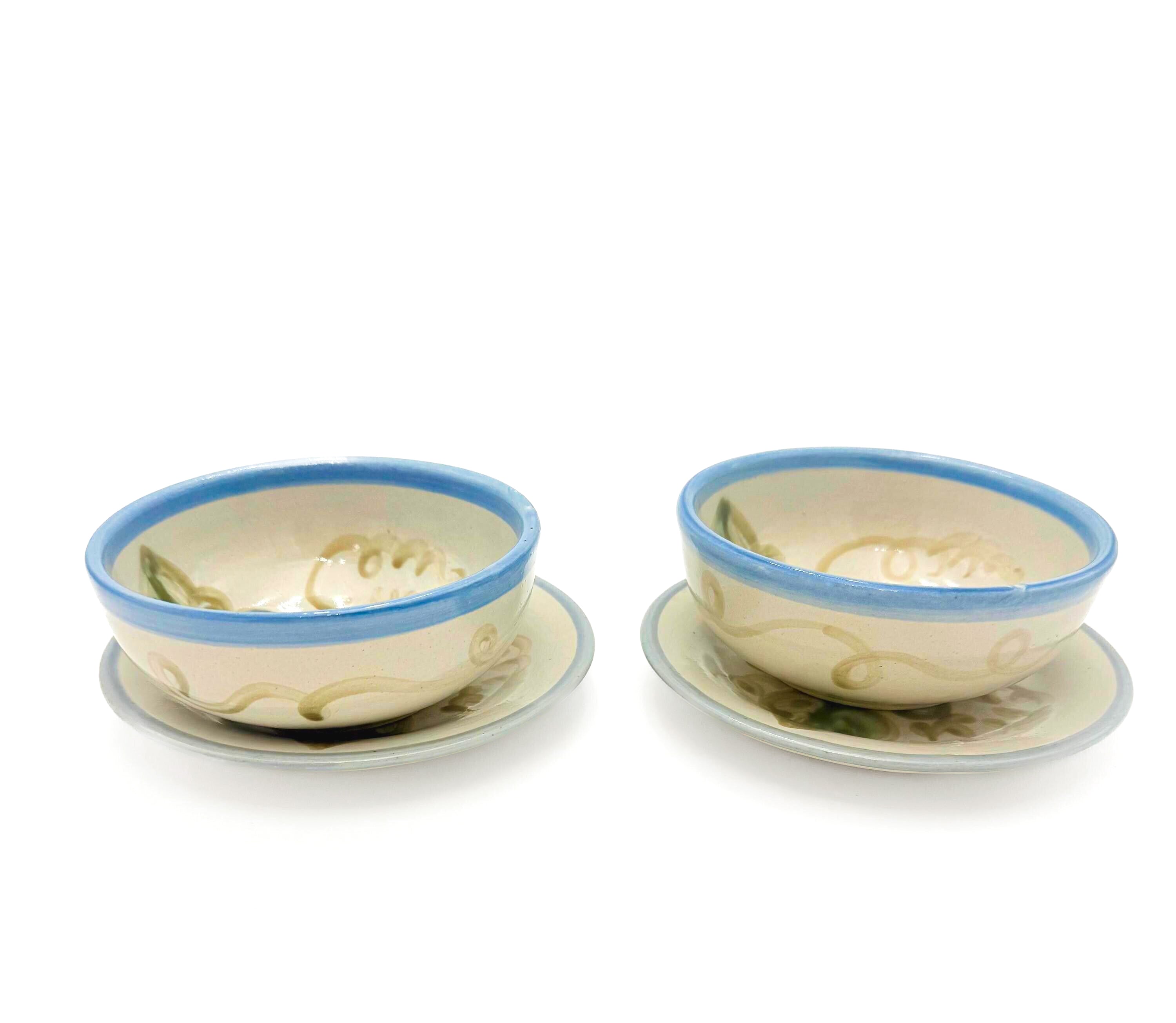 Set of 2 vintage John B. Taylor bowls with matching plates featuring a raised purple grape and leaf design.
