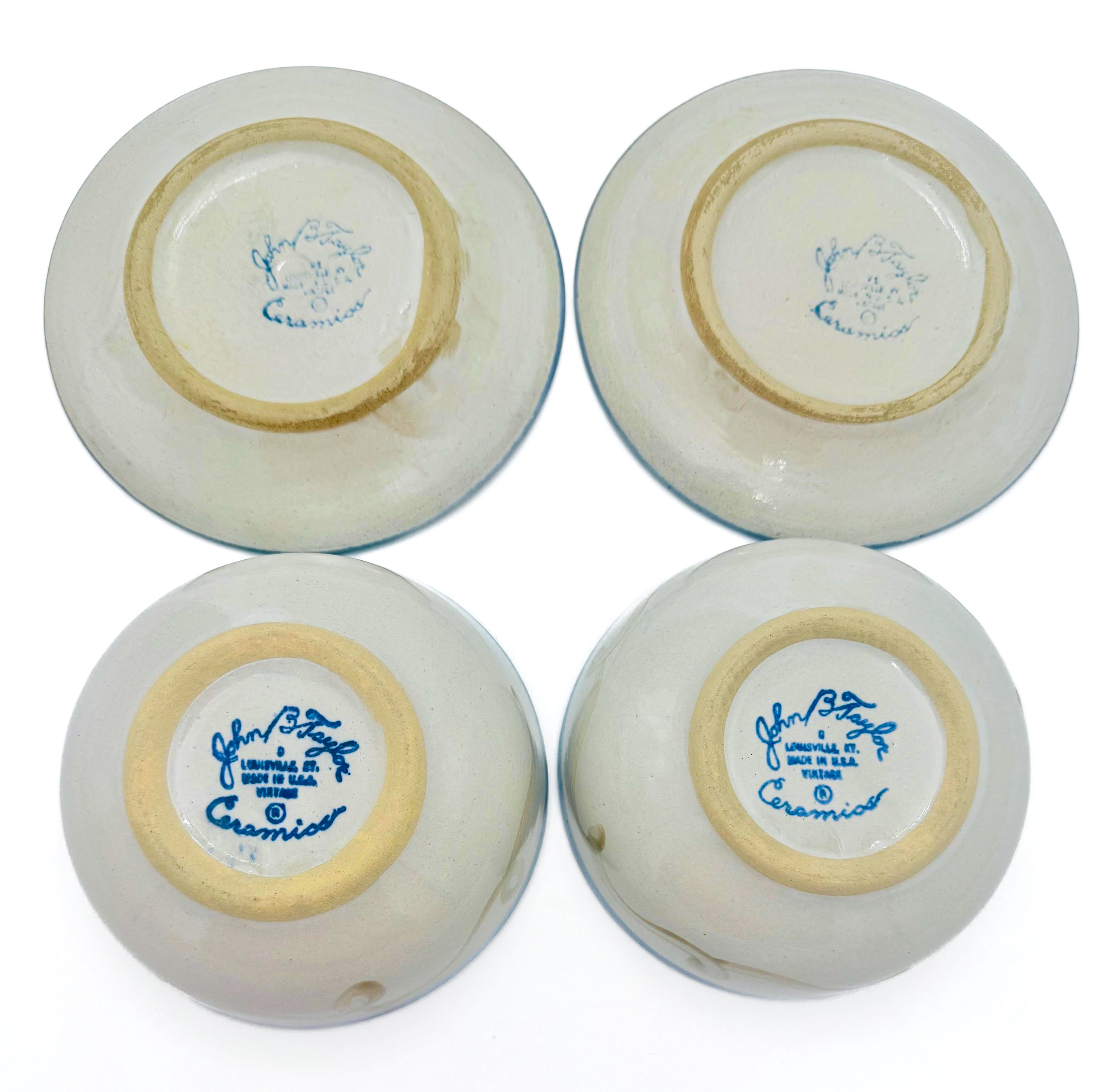 Set of 2 vintage John B. Taylor bowls with matching plates featuring a raised purple grape and leaf design.