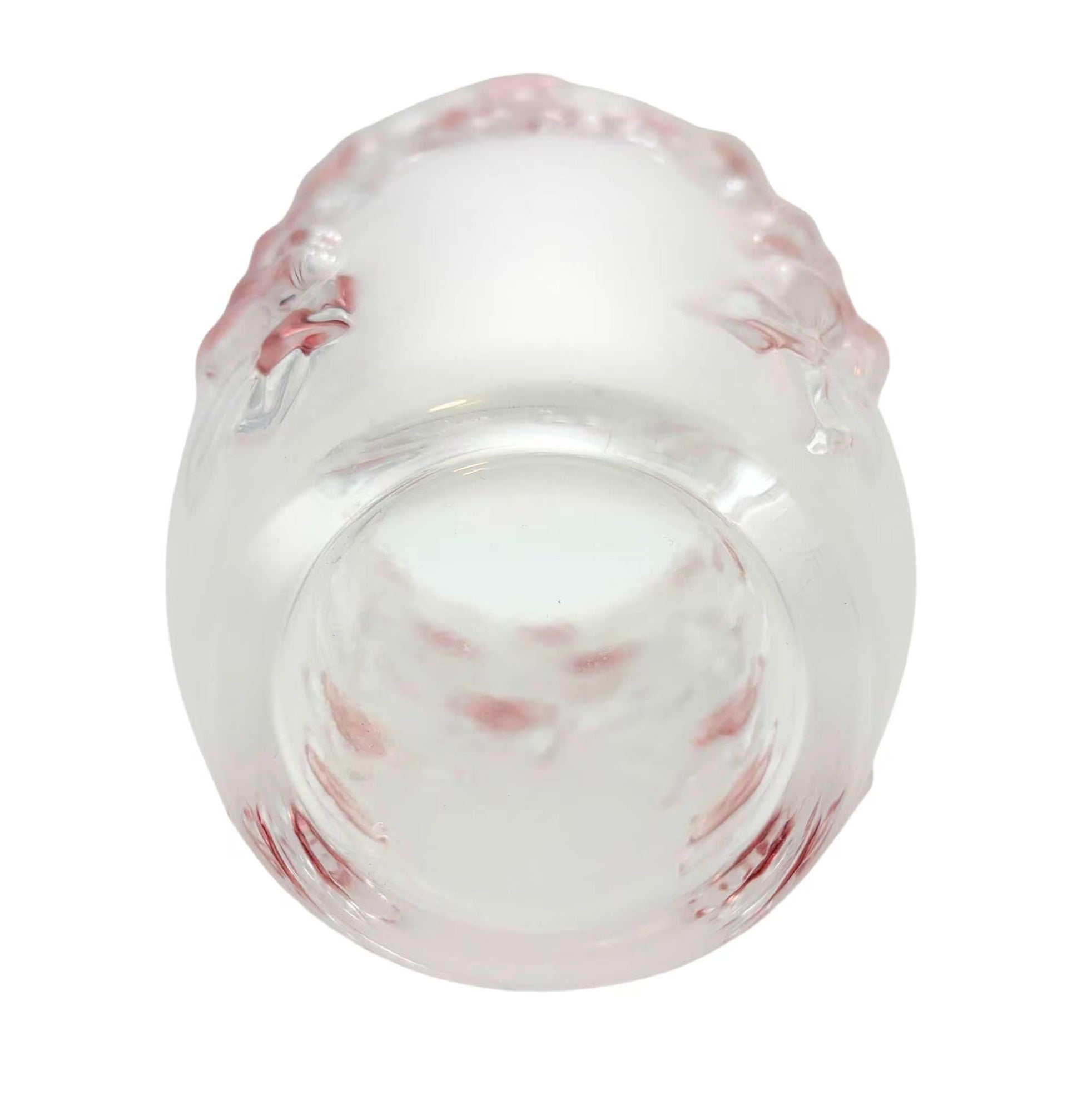 Heavy 9.5-inch crystal statement vase with molded pink blush floral designs.