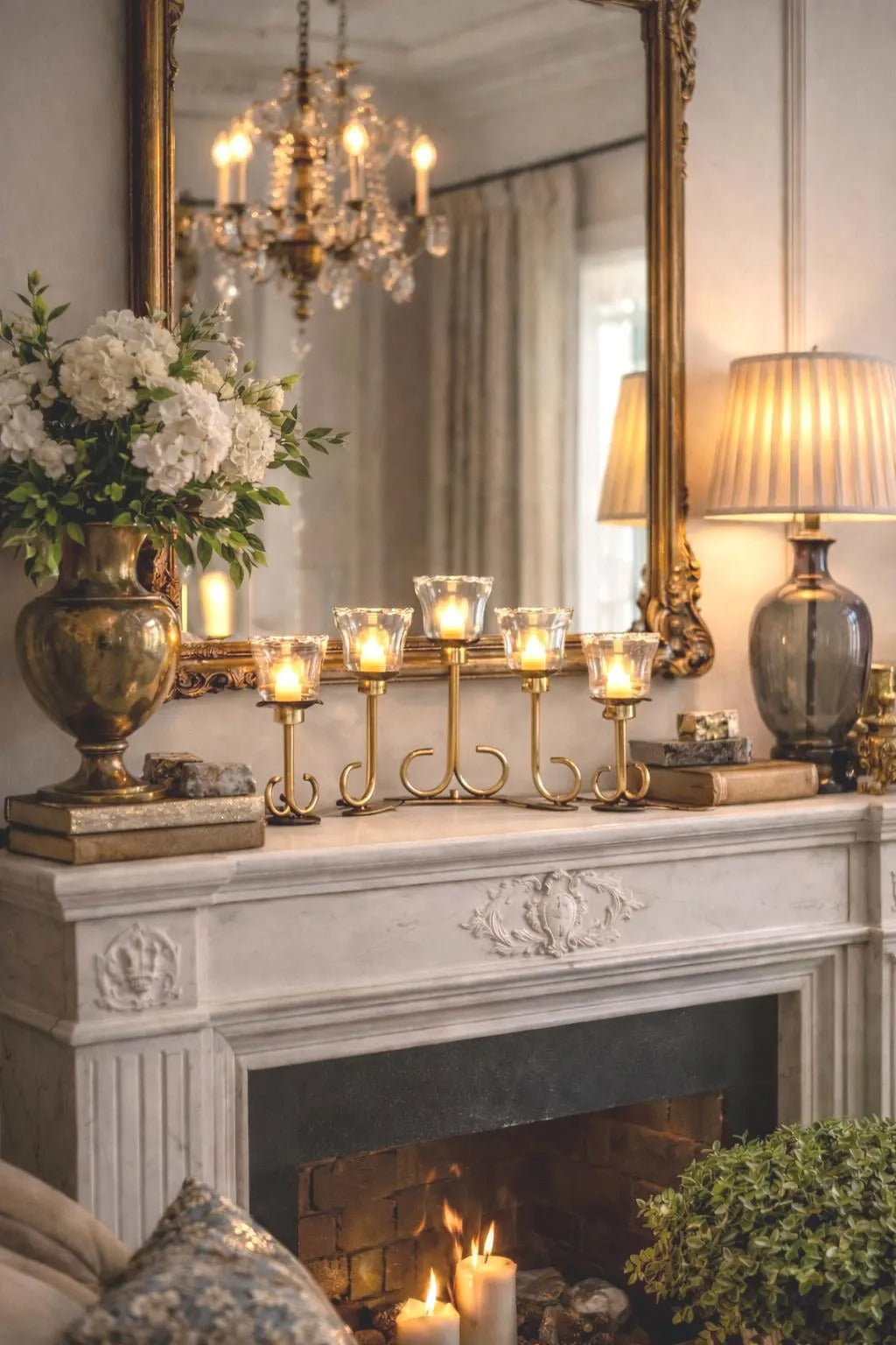 Mid-century solid brass candelabra with adjustable arms for custom candle positioning.