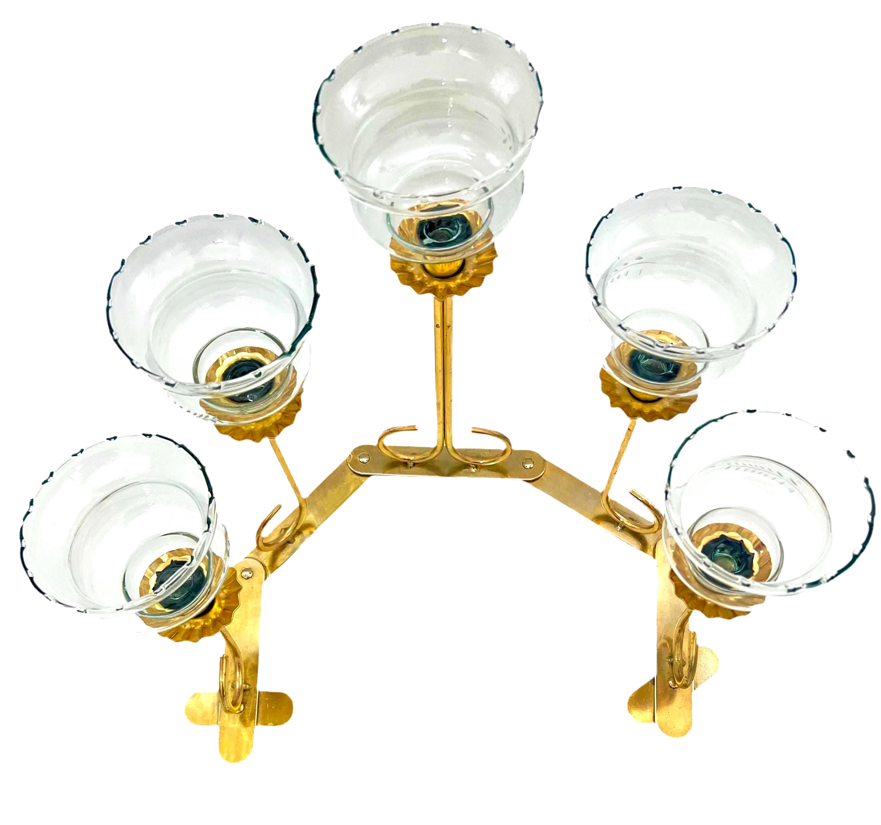 Mid-century solid brass candelabra with adjustable arms for custom candle positioning.